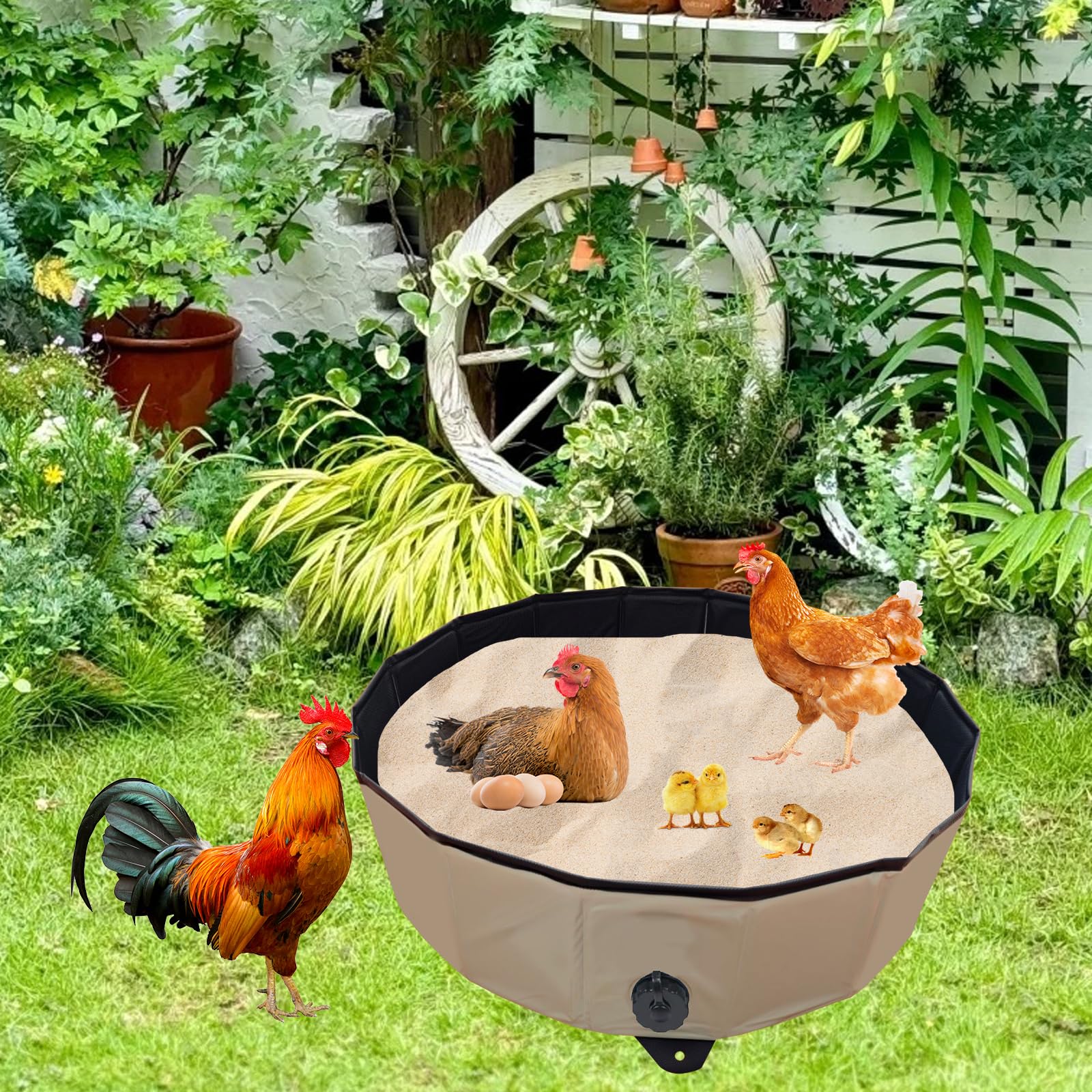 Pollo Baño de Arena Bañera Plegable para Gallinas, Recipiente de Limpieza PVC Portátil