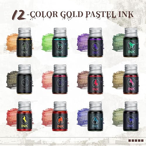 Miniatura 4 de Geyoga El juego de bolígrafos de caligrafía de cristal incluye 2 bolígrafos de cristal, 12 tintas de color y 1 soporte para bolígrafo, bolígrafo de