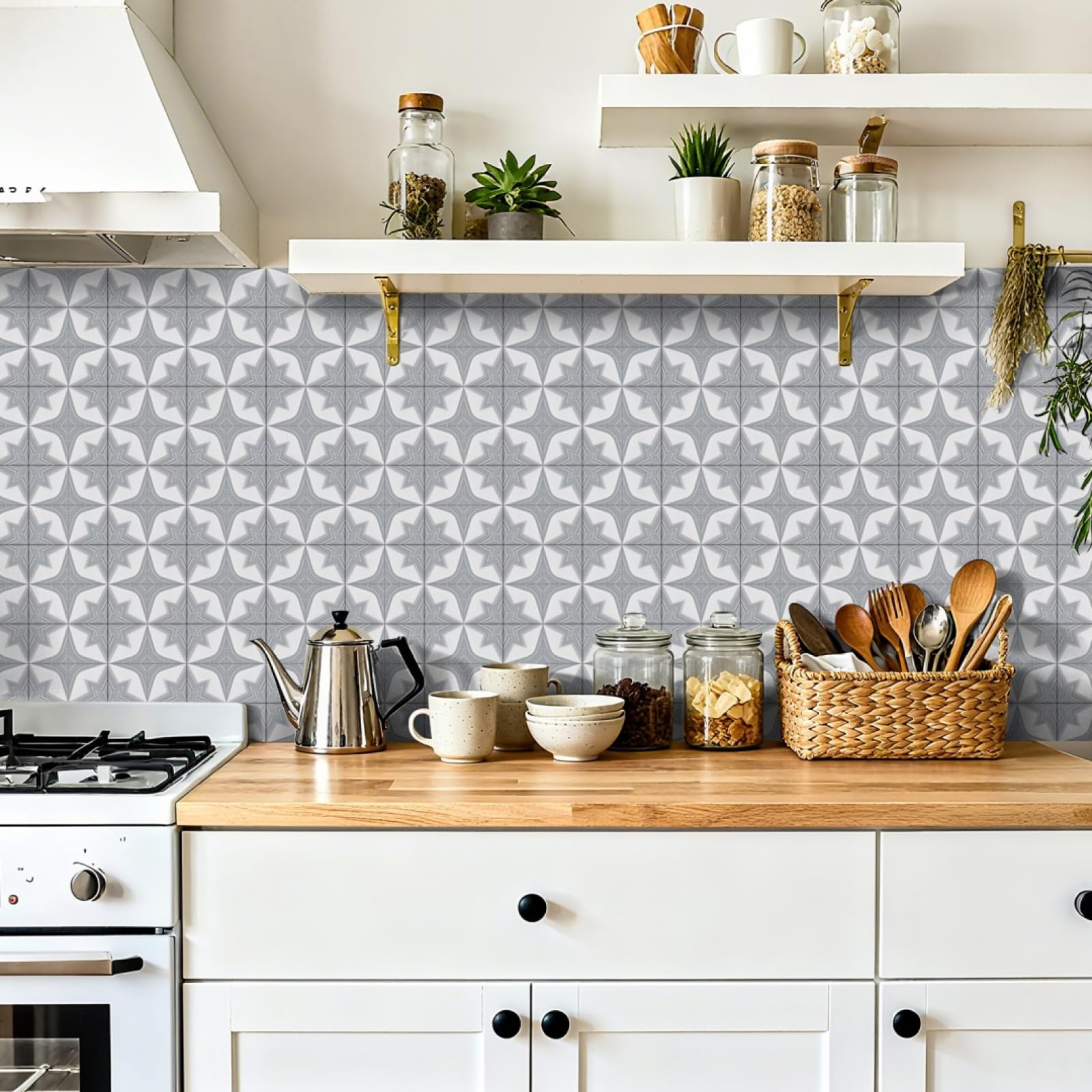 LMYSXAOZ Stick on TilesGrey Geometry Self Adhesive Transfer Sticker for Bathroom Kitchen, Peel and Wall Tiles PVC Decoration 10 PC(10X10cm)