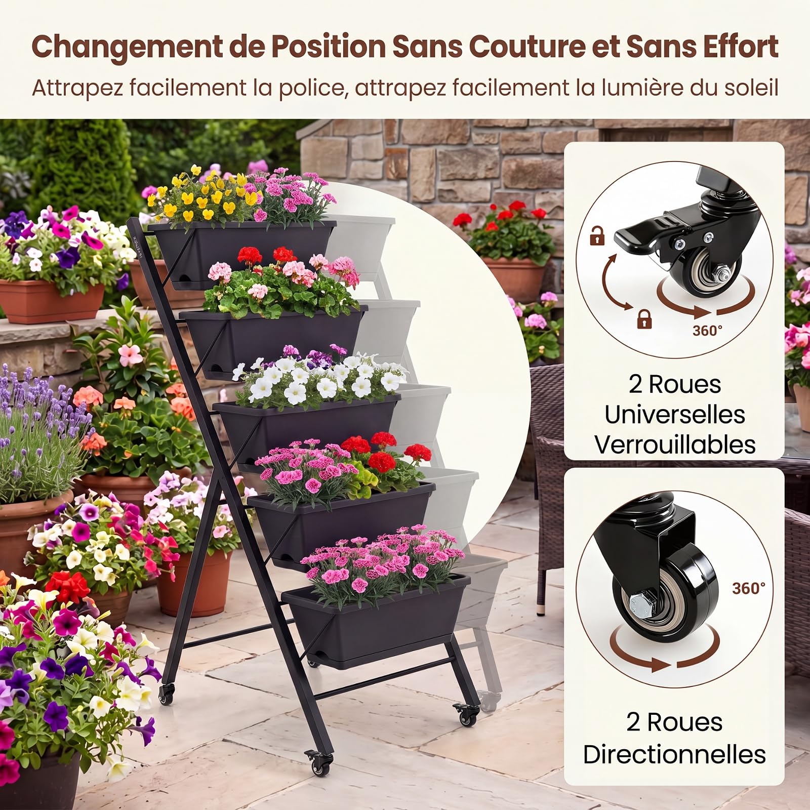 GYMAX Jardinière Surélevée Extérieur à 5 Niveaux avec Bacs Amovibles