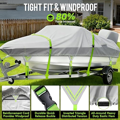 Miniatura 5 de Funda para lancha de 17 a 19 pies con cubierta de motor, impermeable 1200D, lona marina resistente, para lanchas remolcadas de 17 pies, 18 pies y 19