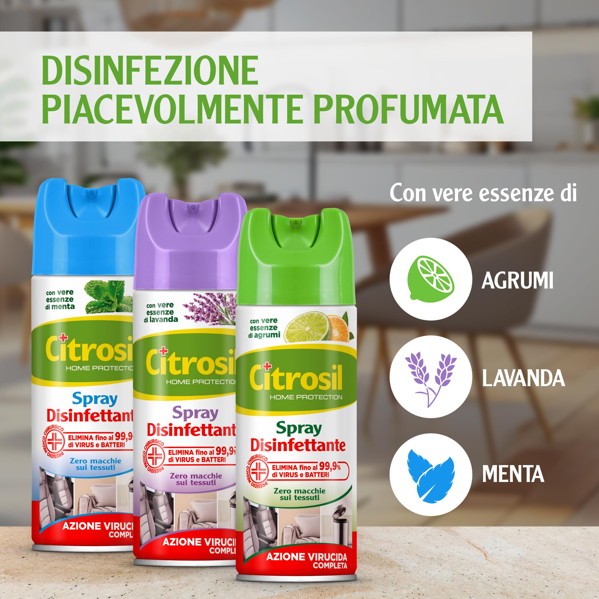 Citrosil Disinfettante Spray, Azione Virucida Completa, Elimina Fino al 99,9% di Virus e Batteri, Essenza di Lavanda, 300 ml x 12 Confezioni
