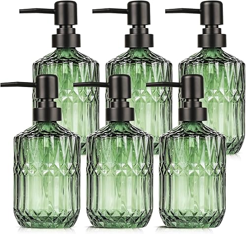 Paquete de 6 dispensadores de jabón de vidrio con bomba de 15.2 onzas, dispensador de jabón líquido recargable para manos, dispensador de jabón