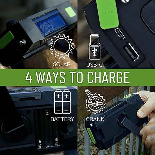 Miniatura 6 de Radio de emergencia meteorológica de manivela dinamo, solar, USB y batería - Batería mejorada de 14800 mWh, linterna, alerta de tormenta NOAA,