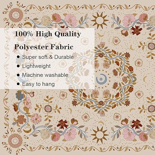 Miniatura 6 de TTYQXZ Tapiz de pared bohemio – Tapiz floral para colgar en la pared, luna celestial, luna y estrella, hippie para decoración del hogar, decoración