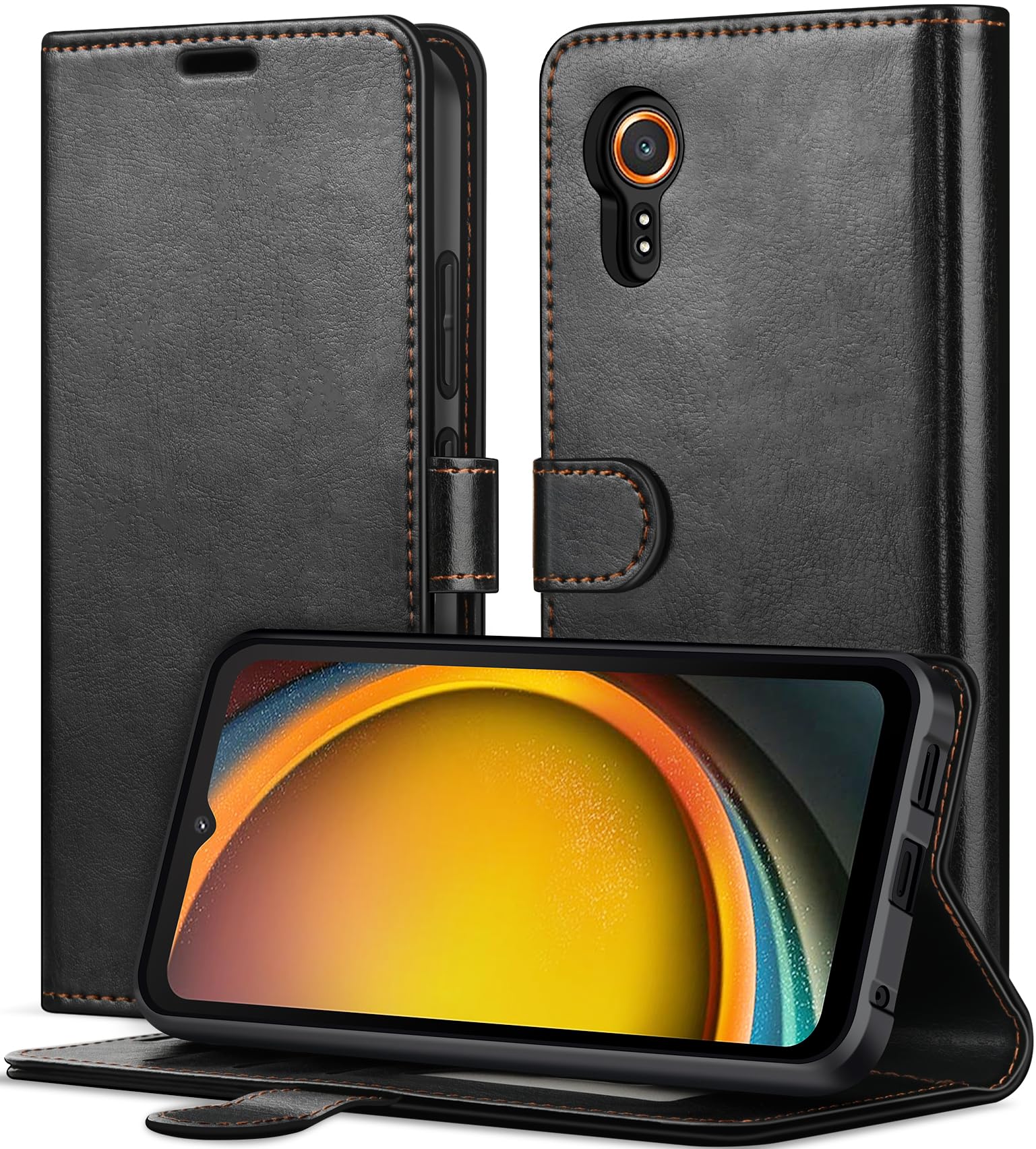 ivoler Handyhülle für Samsung Galaxy Xcover 7 / Xcover7, RFID-Blockierung Hülle Premium PU Leder Klapphülle Stoßfest Schutzhülle Magnetische Flip Case mit Kartenfach und Standfunktion - Schwarz