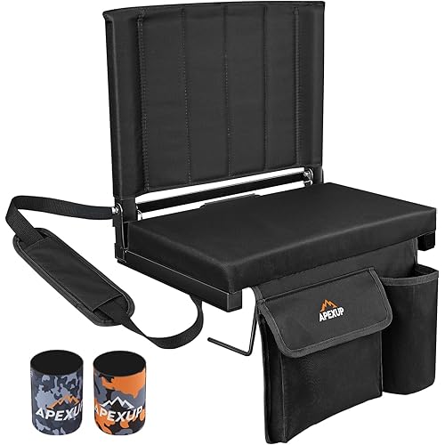 APEXUP Stadium Seats with Back Support, Portable Bleacher Seat with Large Pocket and Cup Holder, Wide Stadium Chair for Sports Events and Concerts