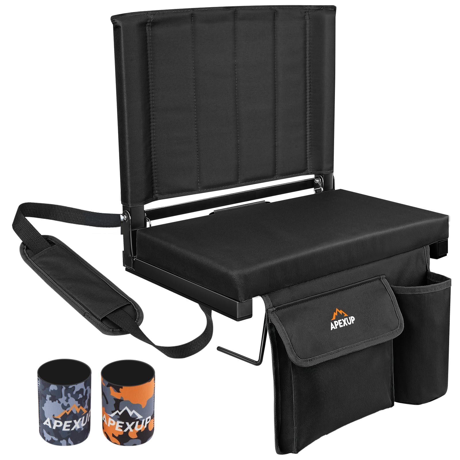 APEXUP Stadium Seats with Back Support, Portable Bleacher Seat with Large Pocket and Cup Holder, Wide Stadium Chair for Sports Events and Concerts