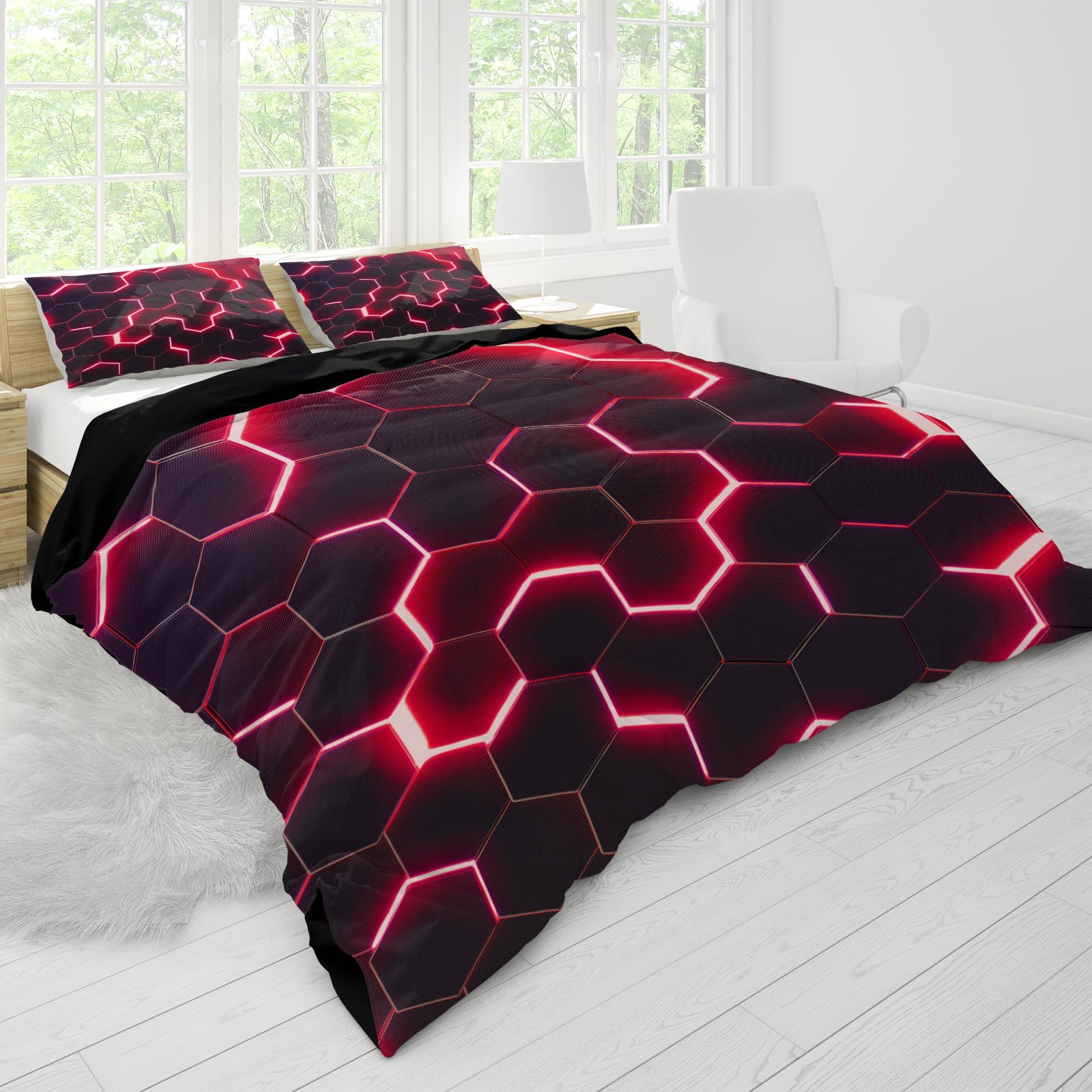 VTRXEG 3d Printed Duvet Cover,3D Geometric Pattern Duvet Cover Set, 3Pcs 3d Duvet Cover Double with Zipper + 2 Pillowcases (B, 135x200cm) - Image 3