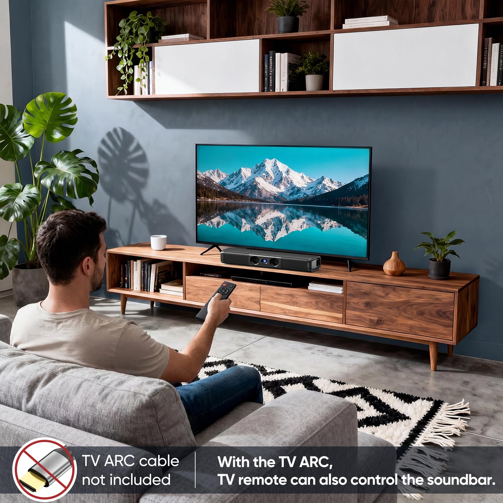 Saiyin Soundbar mit verstärktem Bass – Doppelte größere Tieftöner & doppelte Bass-Ports, Soundbar für Smart-TV mit 90W Spitzenleistung, 17,1-Zoll-Soundbar mit Bluetooth 5.3/TV-ARC/Optical/AUX-Eingang