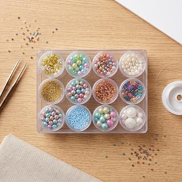 Everything Mary 12-Jar Bead Organizer Clear Storage Box for Diamond Painting, Jewelry, Craft Beads & Small Supplies Includes Screw-Top Jars for Diamond Art, DIY & Travel Use