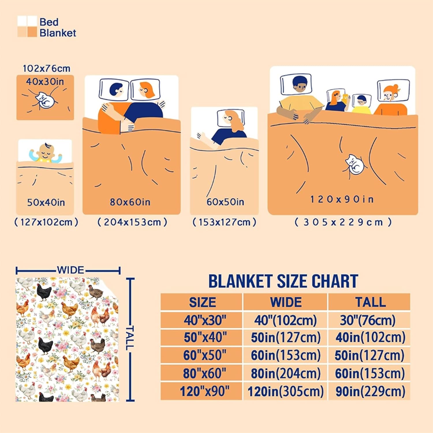 Chicken Flowers Blanket-Chicken Gift for Kids Men Women-Soft Flannel Lightweight Blanket for Sofa Bed Birthday Festival Camping Outdoors 40"x50" for Kids Children - Image 7