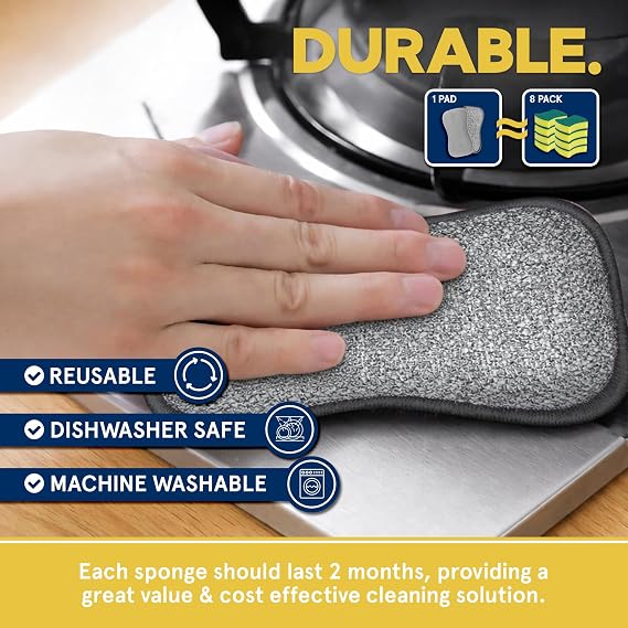 Multi-Purpose Kitchen Pads by Smith’s® | Grey | 6 Pack | Washing Up Dishes & Multi-Surface Scrub Sponges | Kitchen & Home | Non-Scratch | Durable | Chemical Free