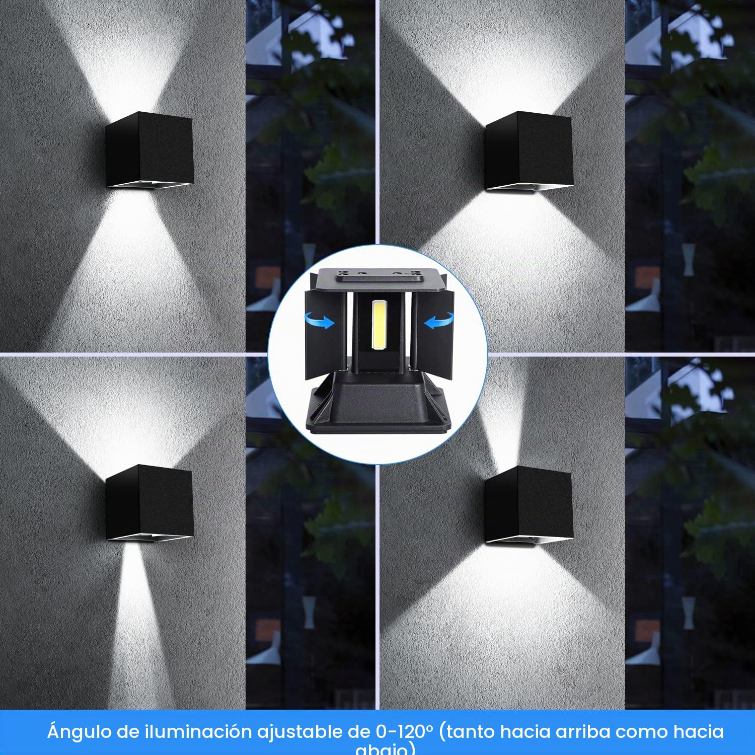 ledmo 4 Piezas Aplique de Pared Interior 20W Aplique Exterior Pared 6000k Blanco Frío Ángulo de haz Ajustable Negro IP65 Impermeable
