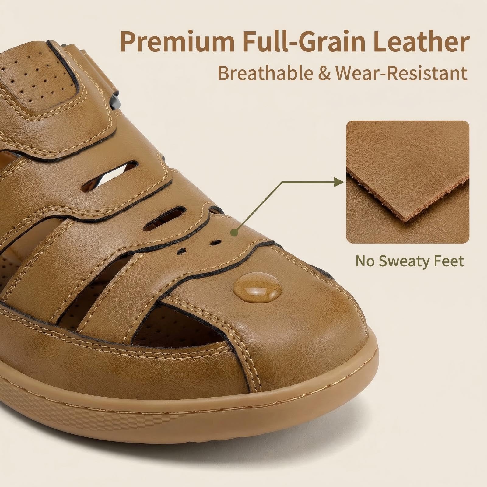 MAIZUN Sandalias de cuero para hombre, sandalias deportivas con puntera cerrada, cómodas, zapatos de verano, pescador, playa, atletismo, senderismo, al aire libre