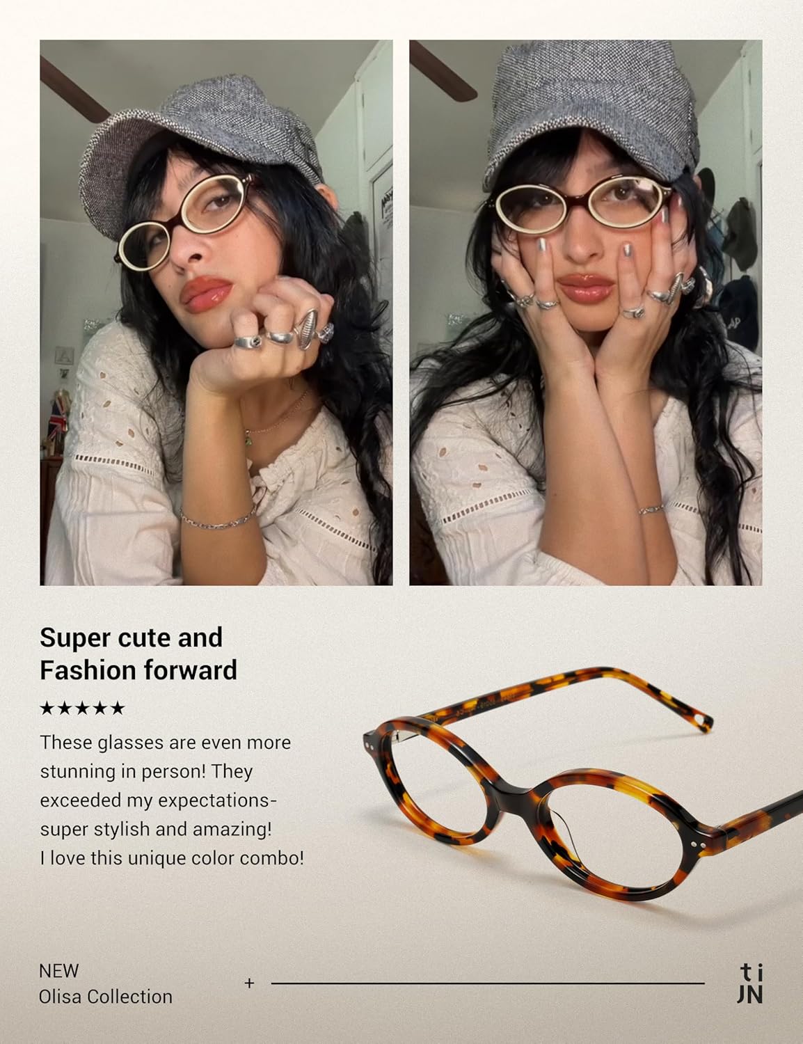 TIJN Olisa Blue Light Blocking Glasses for Women Men,Retro Oval Frame Bluelight Eyeglasses for Gaming/Computer/Screen