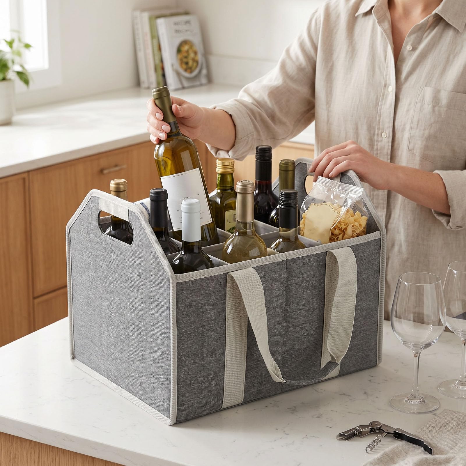 Yosoo Health Gear Bottle Wine Carrier 12, Scomparto Rimovibile Grigio