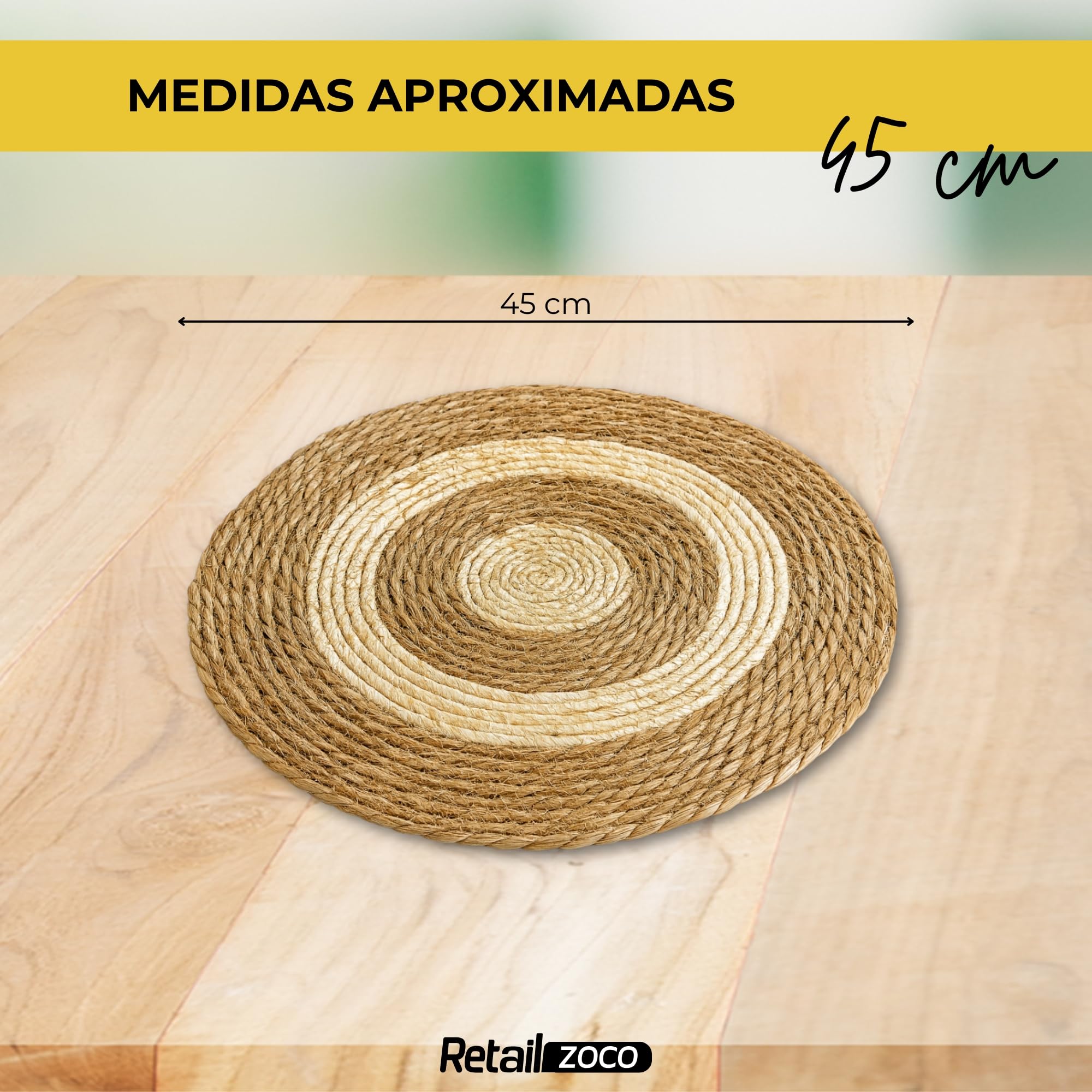 Salvamantel Mimbre Redondo circulos, Mantel Individual, Bajoplatos Redondos, Bajoplatos Mimbre, Apto para el hogar y restaurantes, Resistente al Calor, Diámetro de 45 cm, Pack de 12 Salvamanteles