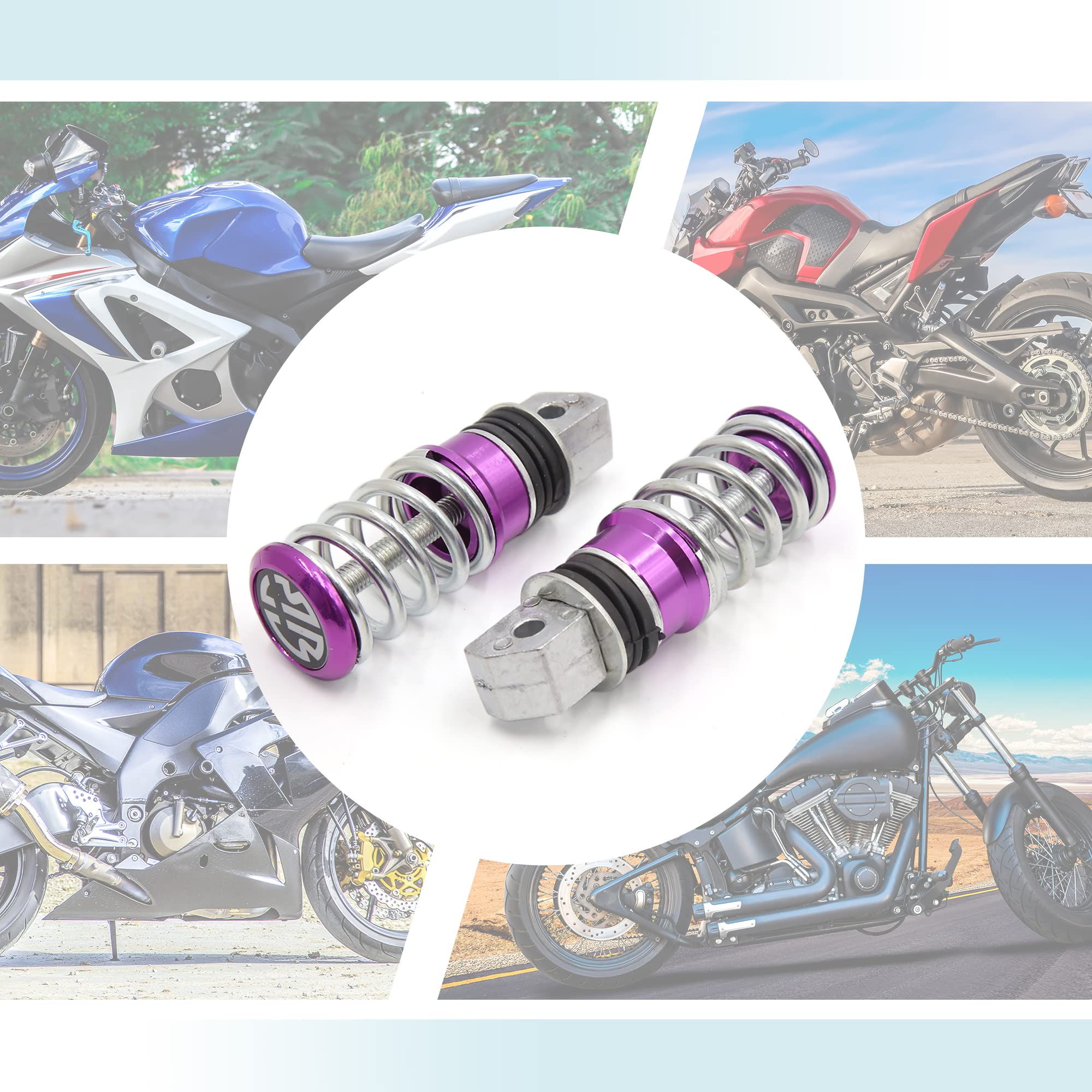 Universal Motorcycle Footrests - Aluminum Foot Pegs With Springs, Easy Install (Multiple Colors)