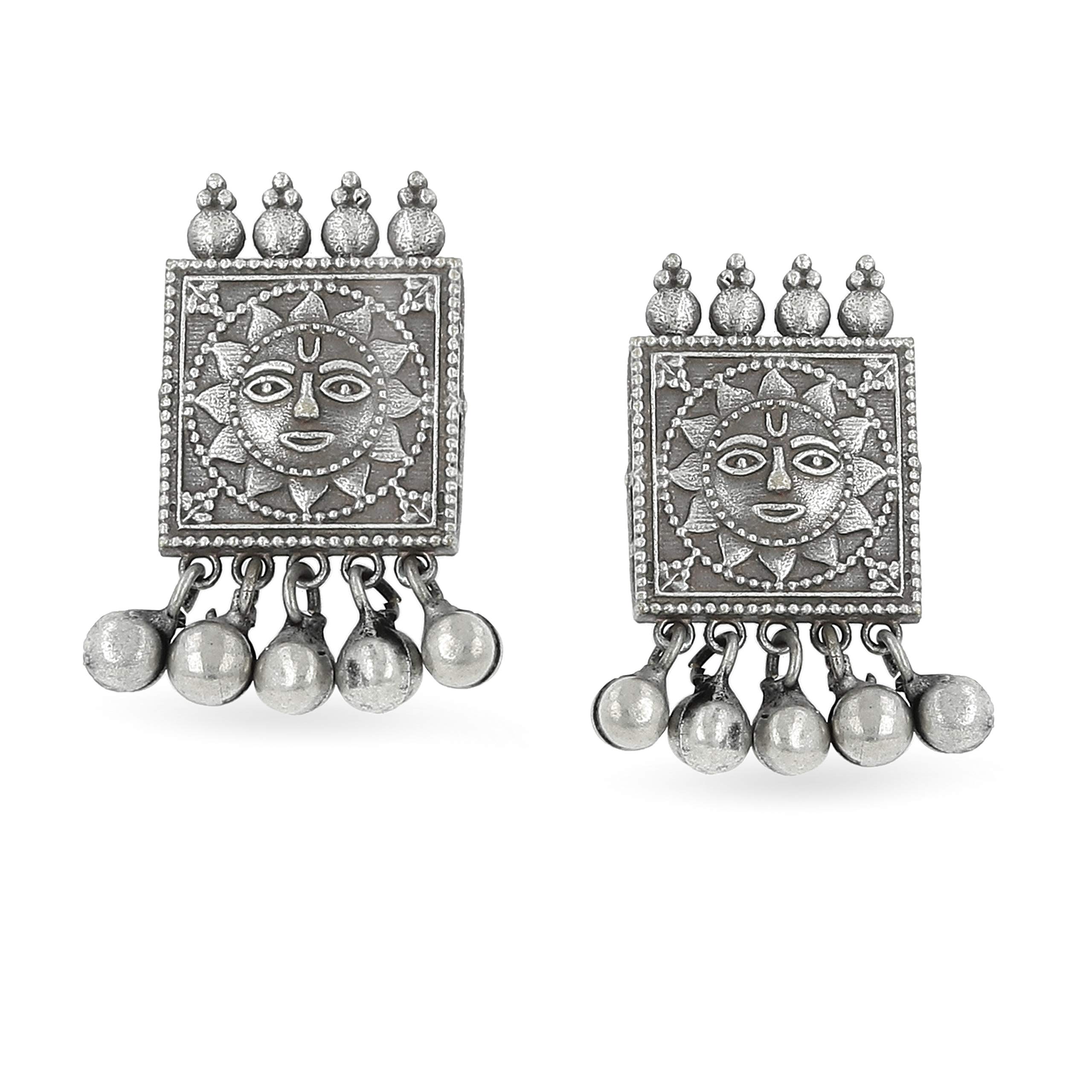 PRAANJAL Womens Indian Traditional Ethnic Sun Face Oxidized Silver Look Studs Earrings - Vintage Style with Antique Silver Finish (B0826XMTCZ) Amazon Price History, Amazon Price Tracker