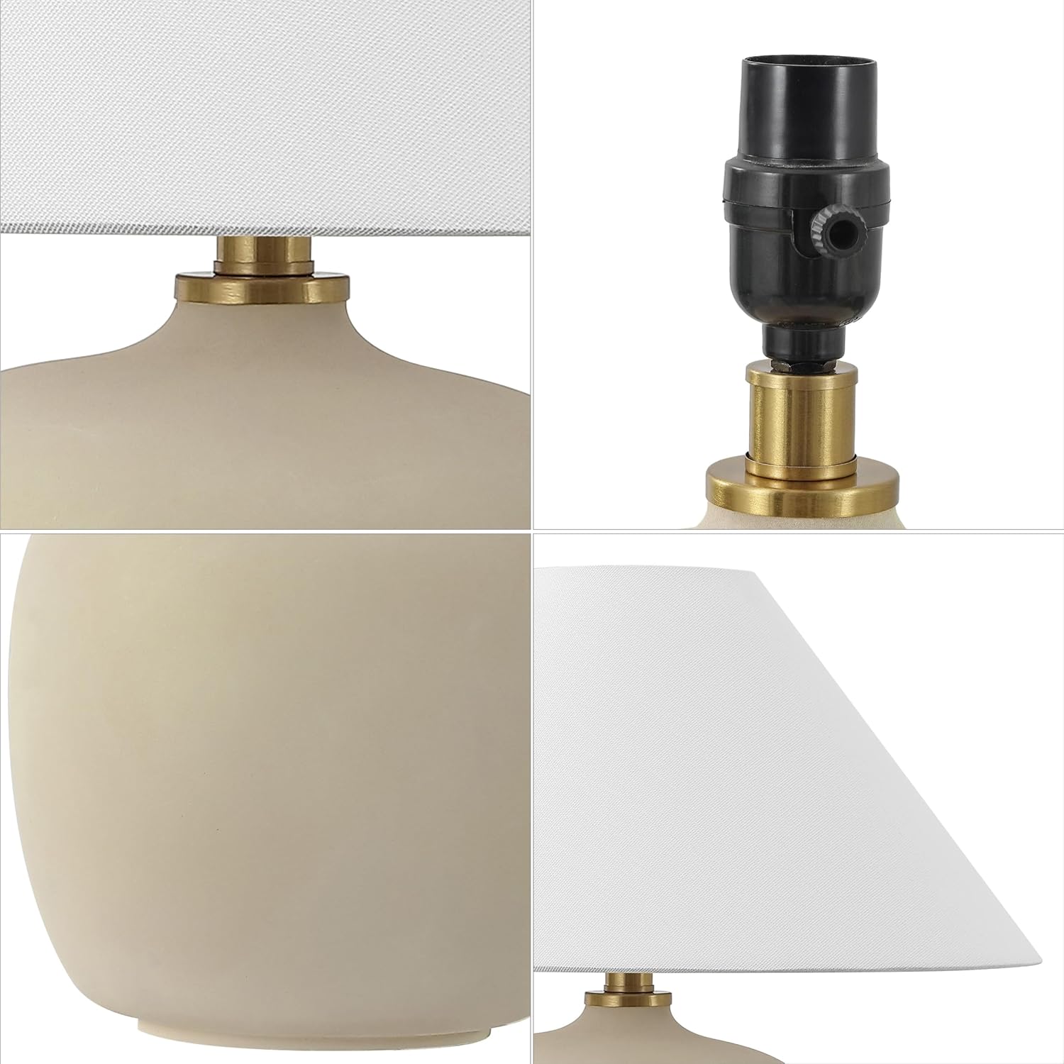 JONATHAN Y 18.25" Matte Cream Minimalist Table Lamps Set of 2 for Bedroom, White Linen Shade, Modern Scandinavian Bedside Lamps for Living Room Nightstand, LED Bulbs Included (JYL5600B-SET2)