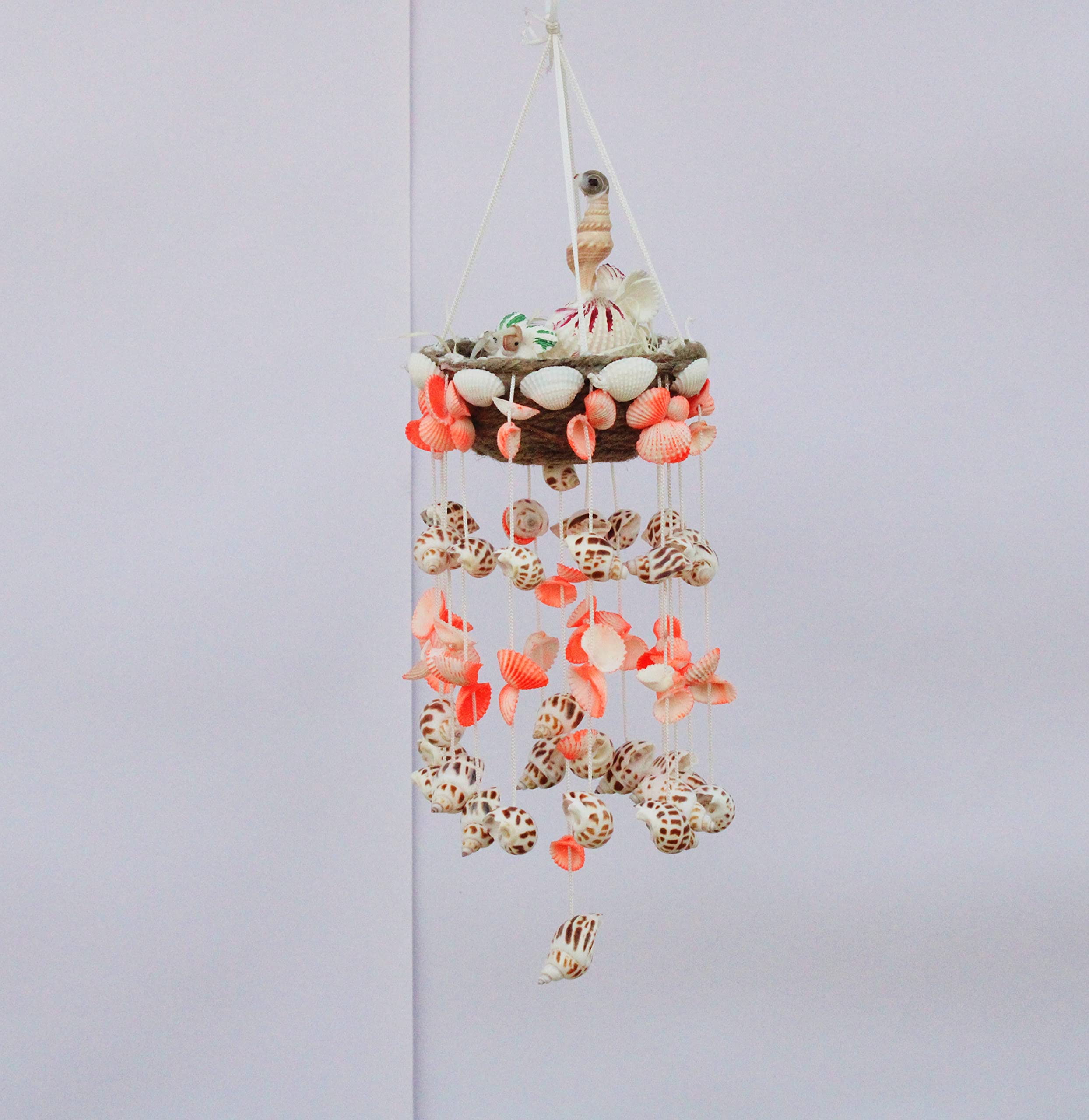 Shellkrafts Sea Shell Wind Chime for Home Decoration | Balcony & Garden | Soothing Rain Sound & Very Lucky According to Vastu | Attracts Good Luck | Postive Energy (Orange)