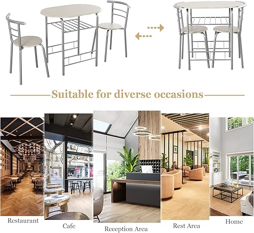 Miniatura 6 de COSTWAY Juego de mesa de comedor de 3 piezas para 2, juego de mesa redonda moderno con 2 taburetes, mesa de pub y sillas, juego de comedor con capa