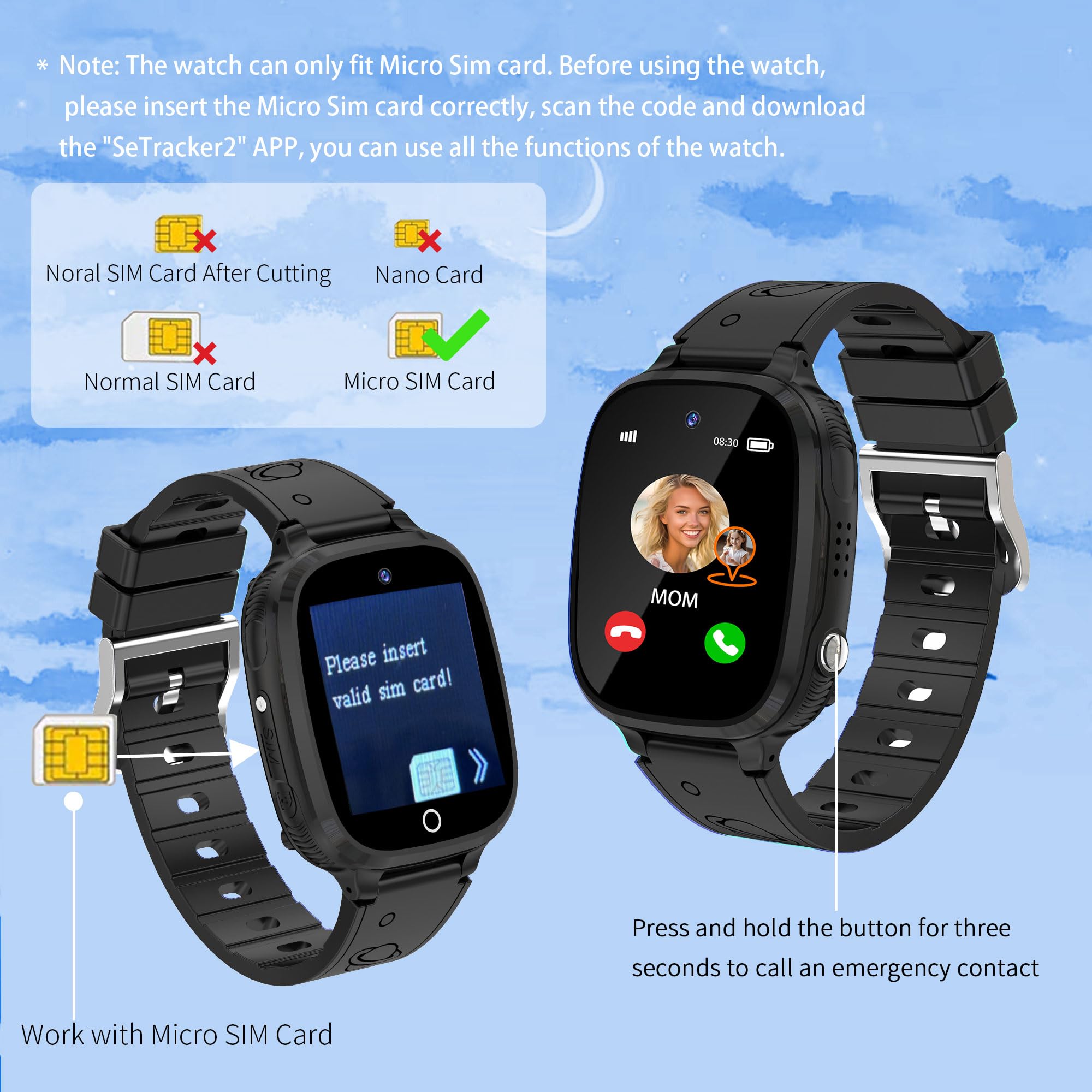 Smartwatch dla Dzieci z GPS Lokalizacja Cyfrowy Gry Telefon Budzik