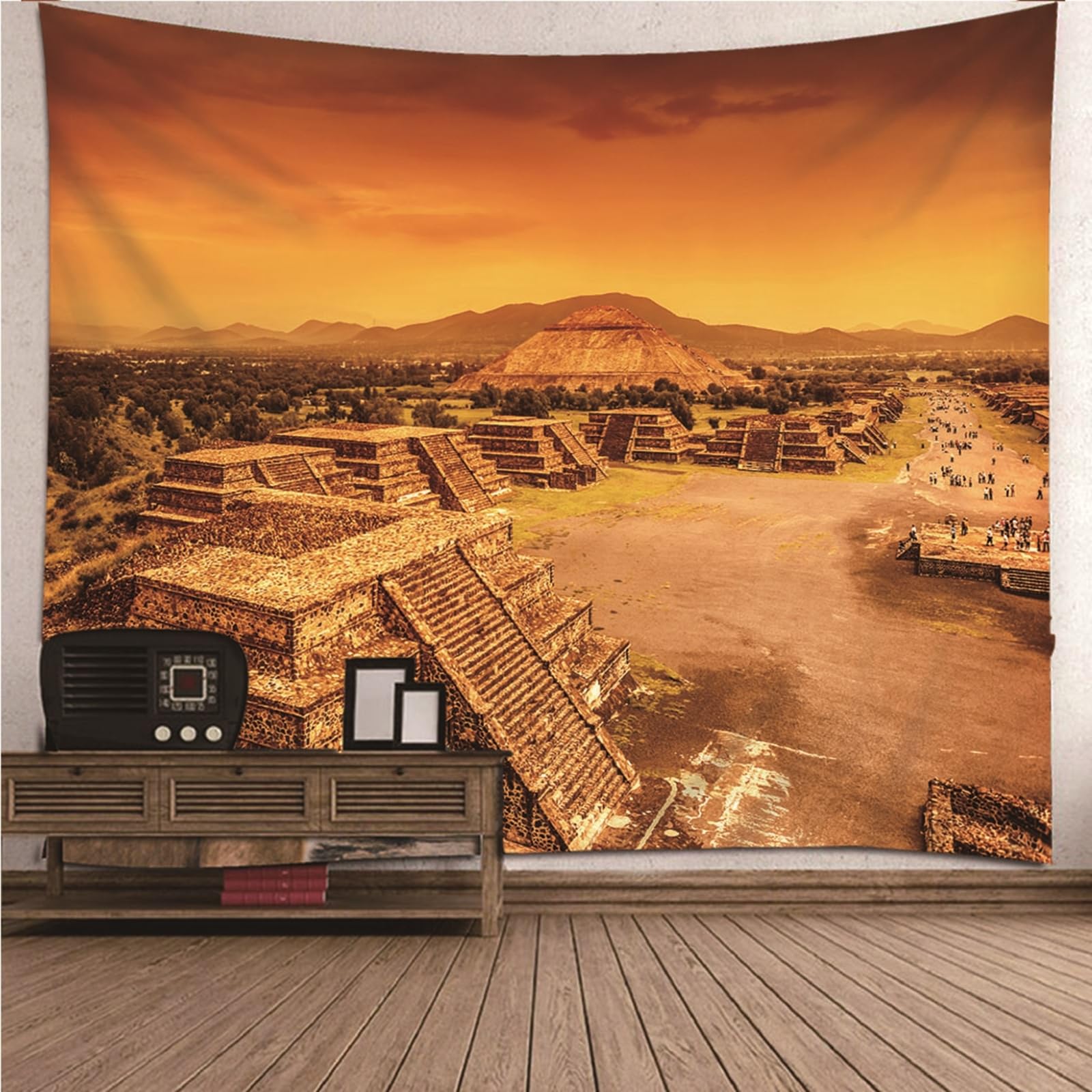 Lieson Wandteppich Pyramide, Wandtücher Orange Wandteppiche für Wohnzimmer Wohnheim Heimdekoration, 260x240CM