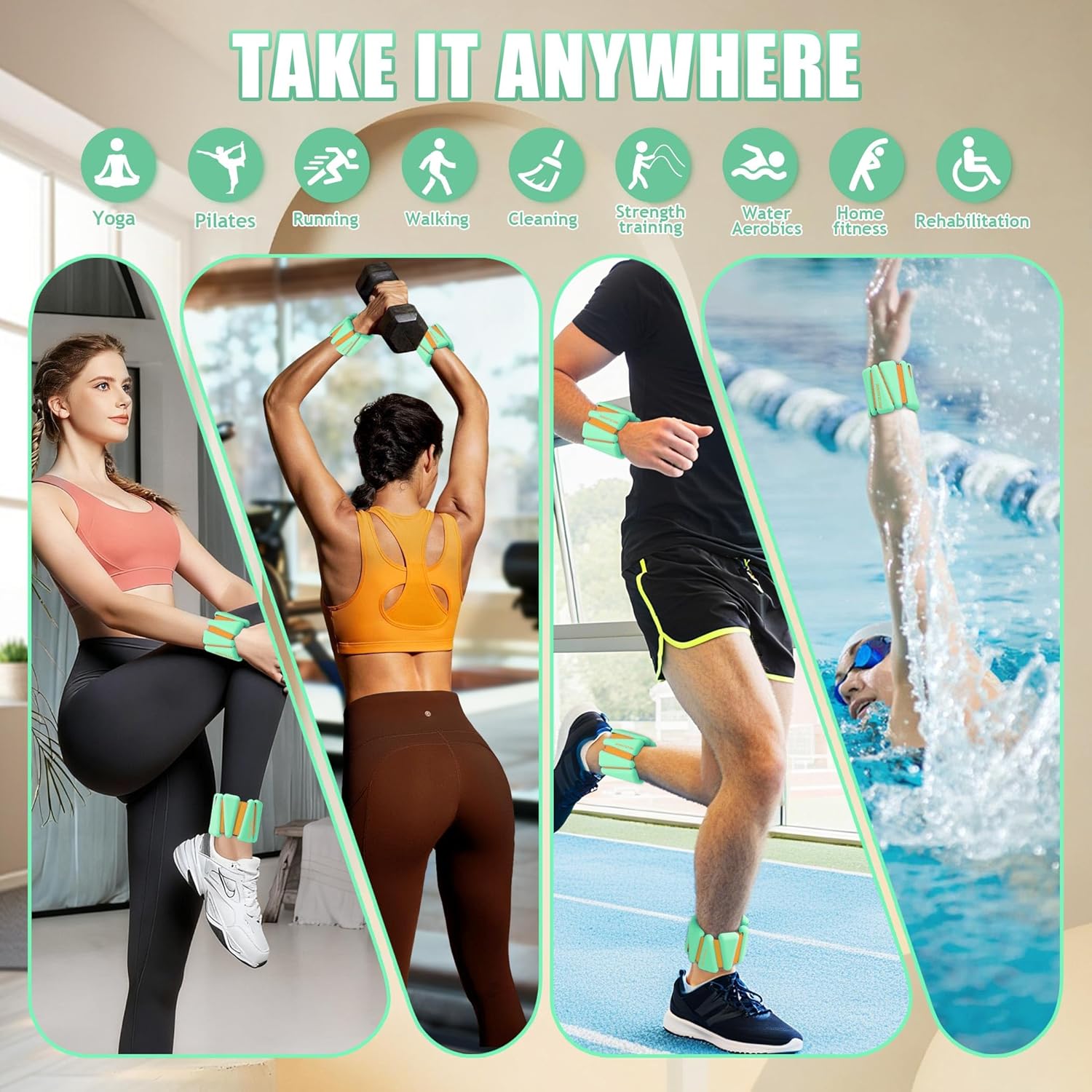 Ankle Weights for Women Wrist Weights Set of 2 (1 lb/2 lb Each) Adjustable Arm Leg Weight for Womens Men Suitable for Walking Swimming Running Pilates Yoga Gym - Image 5