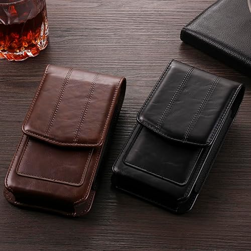 Miniatura 7 de Funda de cuero con clip para cinturón de teléfono celular, bolsa de cintura para teléfono móvil para hombre, pequeña bolsa de cuero con correa para