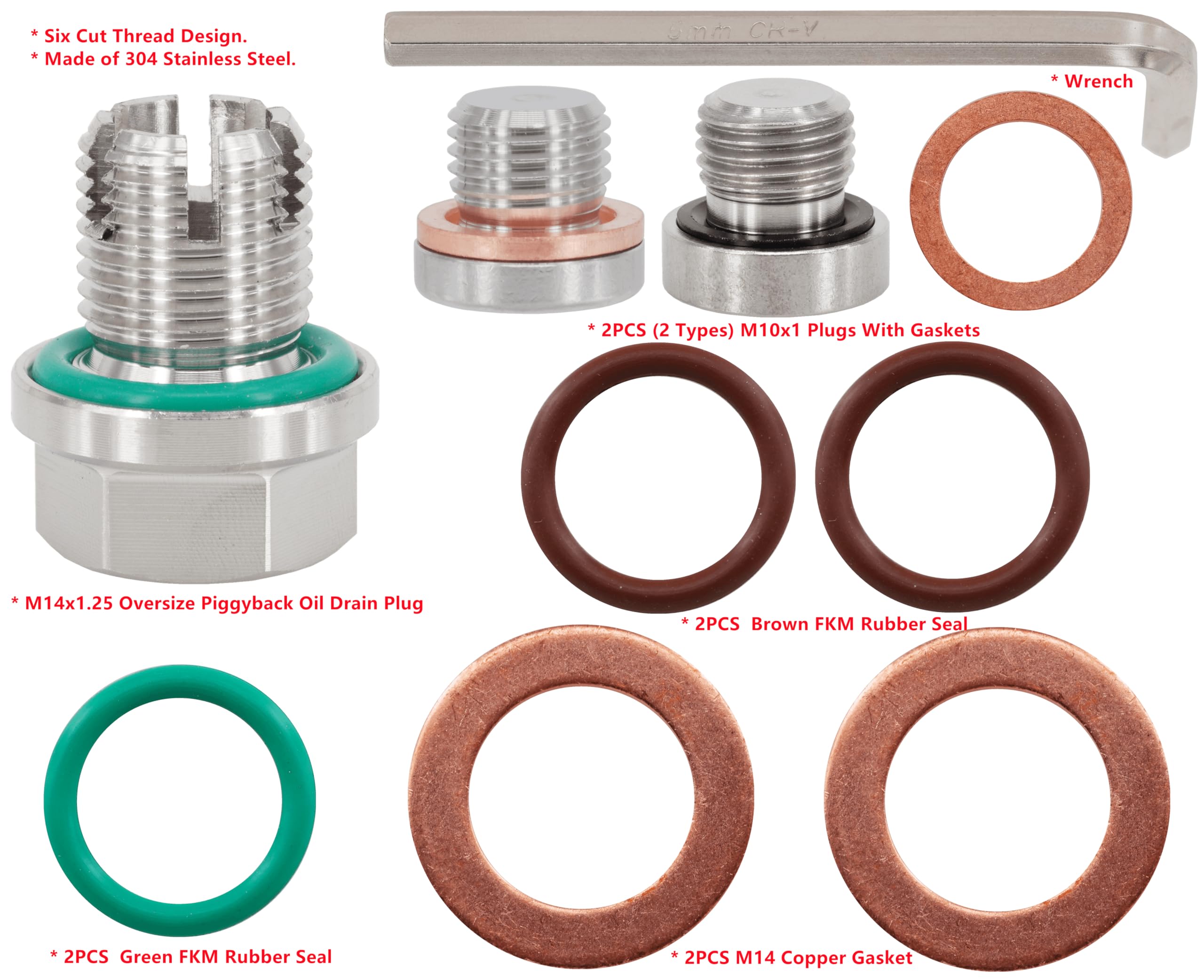 M14.1-1.25 x 15mm Oversize Piggyback korek spustowy oleju, stal nierdzewna samogwintujący zestaw naprawczy miski olejowej
