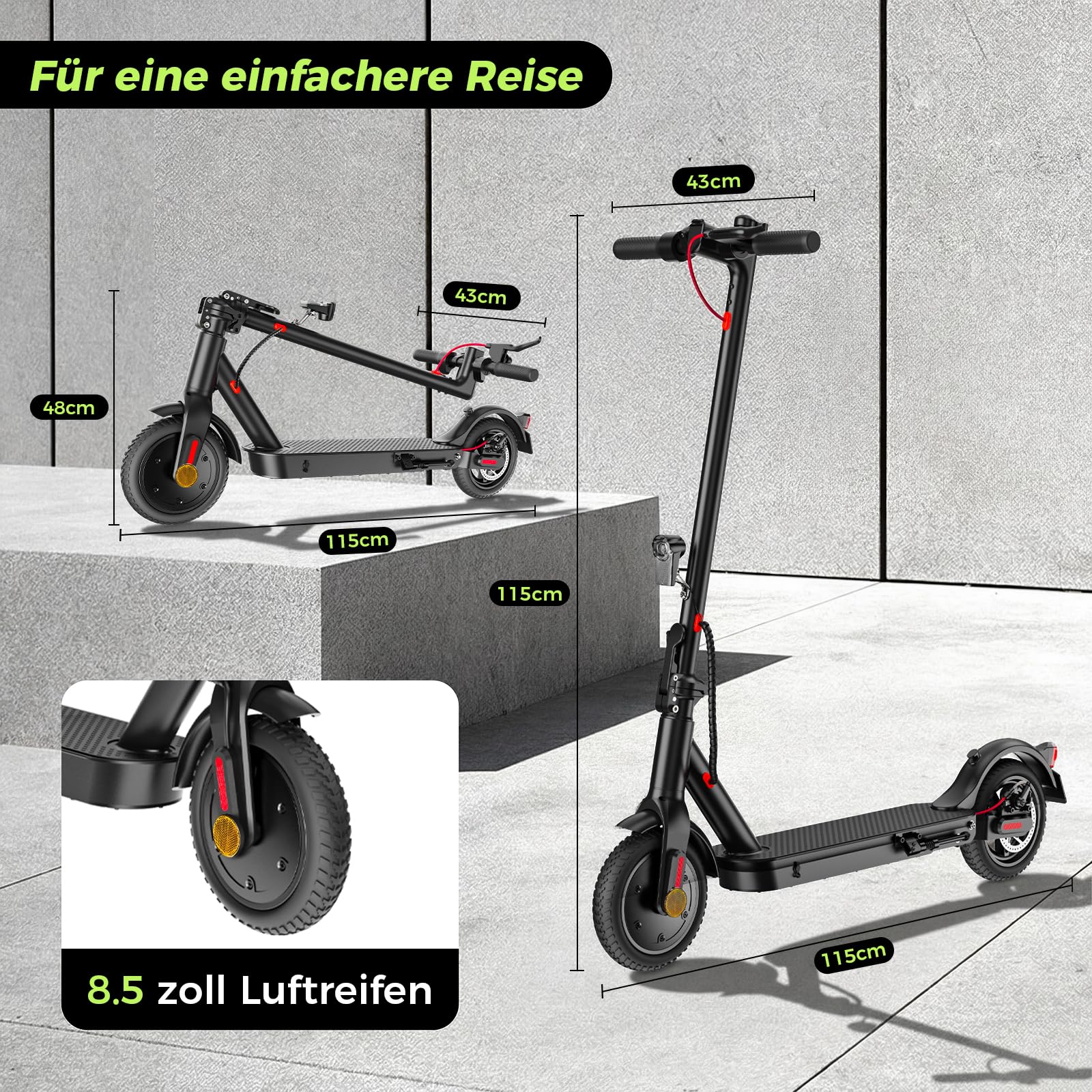 E Scooter mit Straßenzulassung (ABE), 8,5 Zoll Wabenreifen | 350W Motor | 30km Reichweite, 10 Zoll Wabenreifen | 500W Motor | 40km Reichweite, Duales Bremssystem & 20 km/h, Elektroroller bis 120 KG