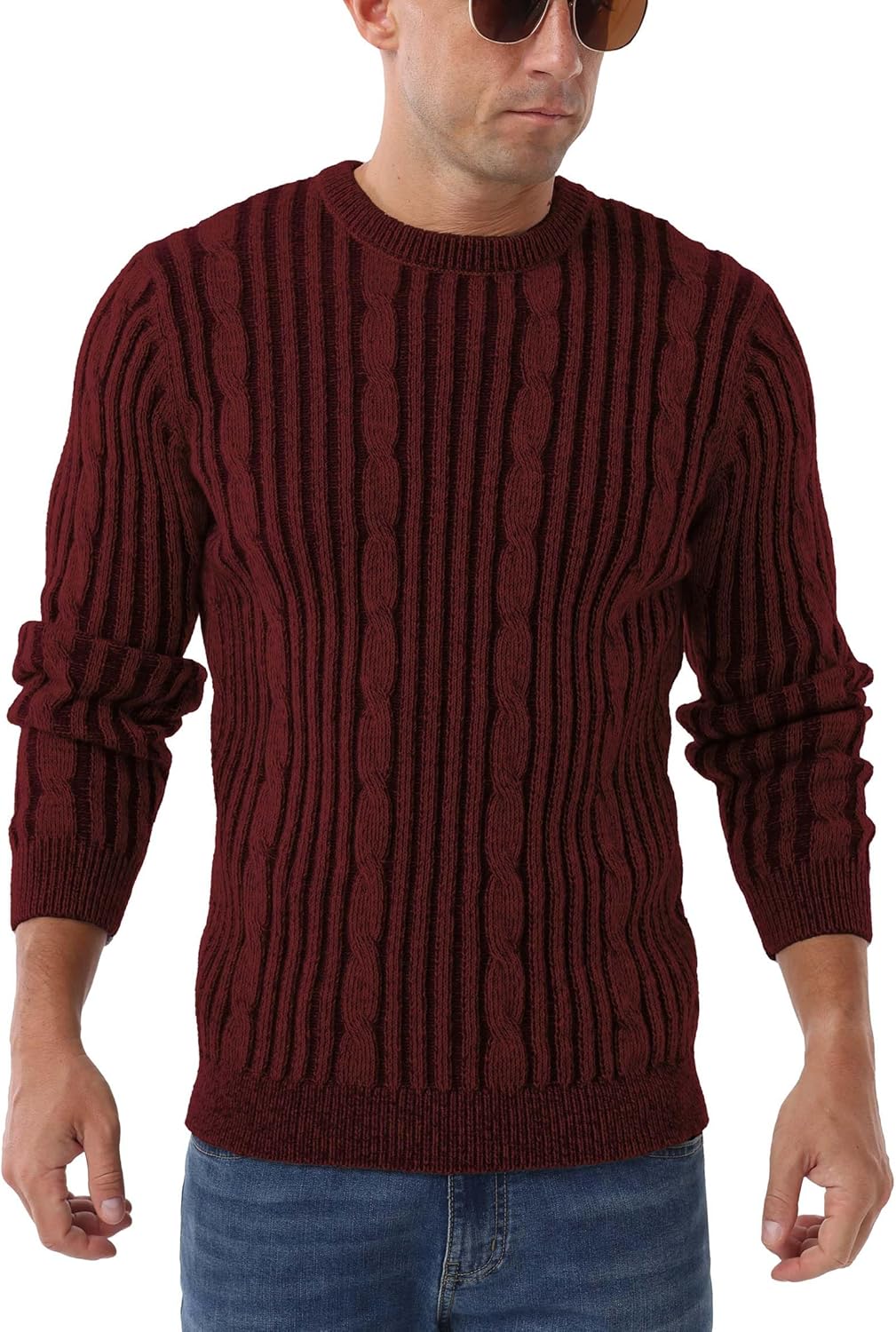 Askdeer Men's Pullover Sweater Cable Knit Casual Crewneck Sweaters Classic Soft Knitted Pullover Tops with Ribbing Edge - Image 4