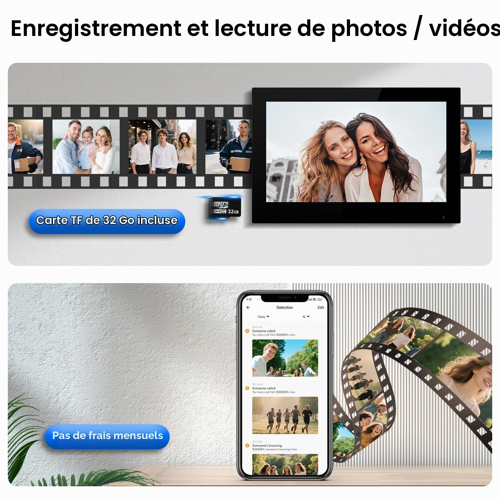 2 Fils Visiophone Connecté Filaire, Kit Interphone Vidéo WiFi Tuya avec Écran Tactile Couleur de 7", Sonnette avec Caméra 1080P Vision Nocturne IP65, Déverrouillage APP/Carte RFID