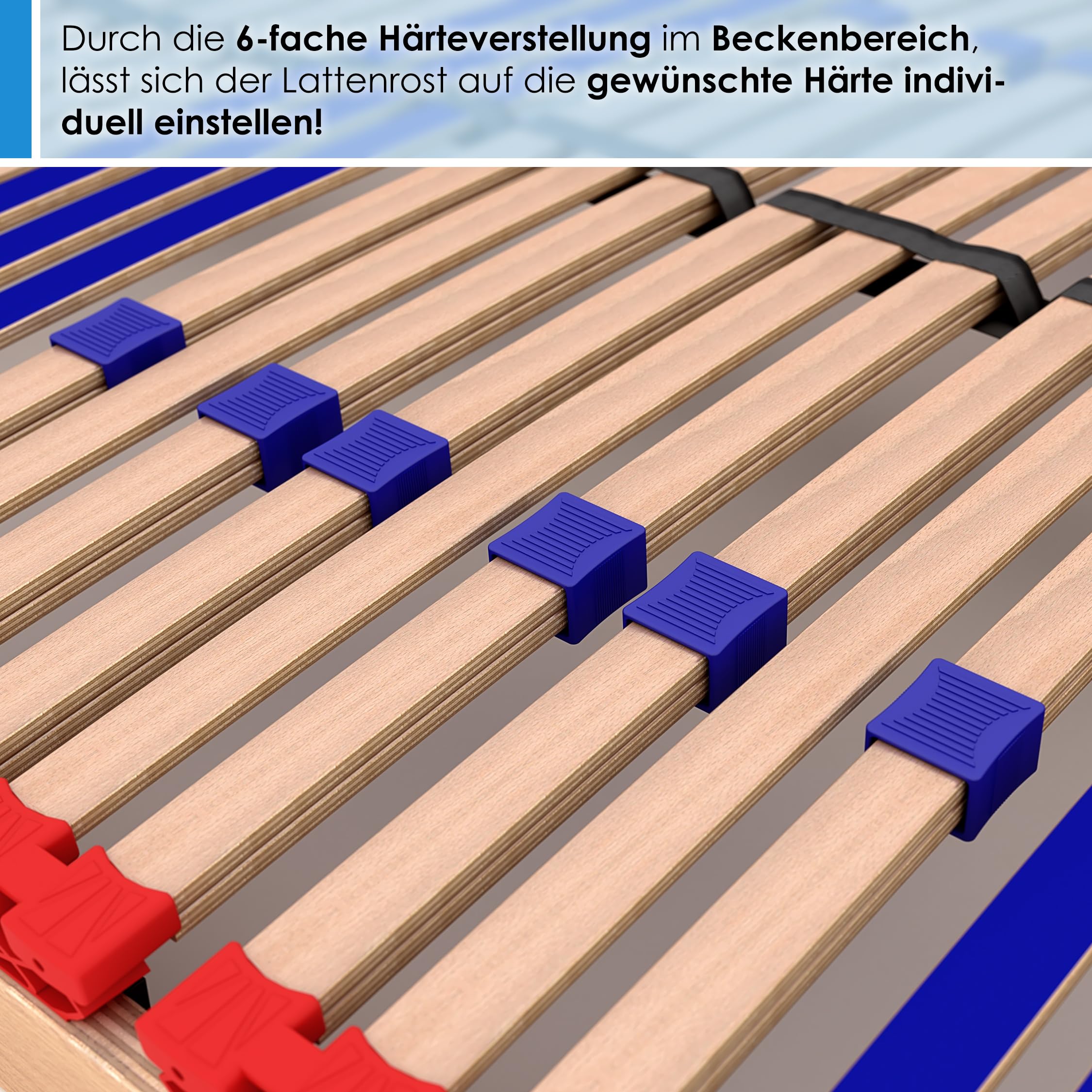 stabiler Lattenrost 100% BUCHE Lattenrahmen - nicht verstellbar, starr - SCHULTERFRÄSUNG, 7 Zonen, 42 Federleisten, Härte-Regulierung, Mittelgurt - FIX SLEEP BEST 42® unmontiert (90x200cm)