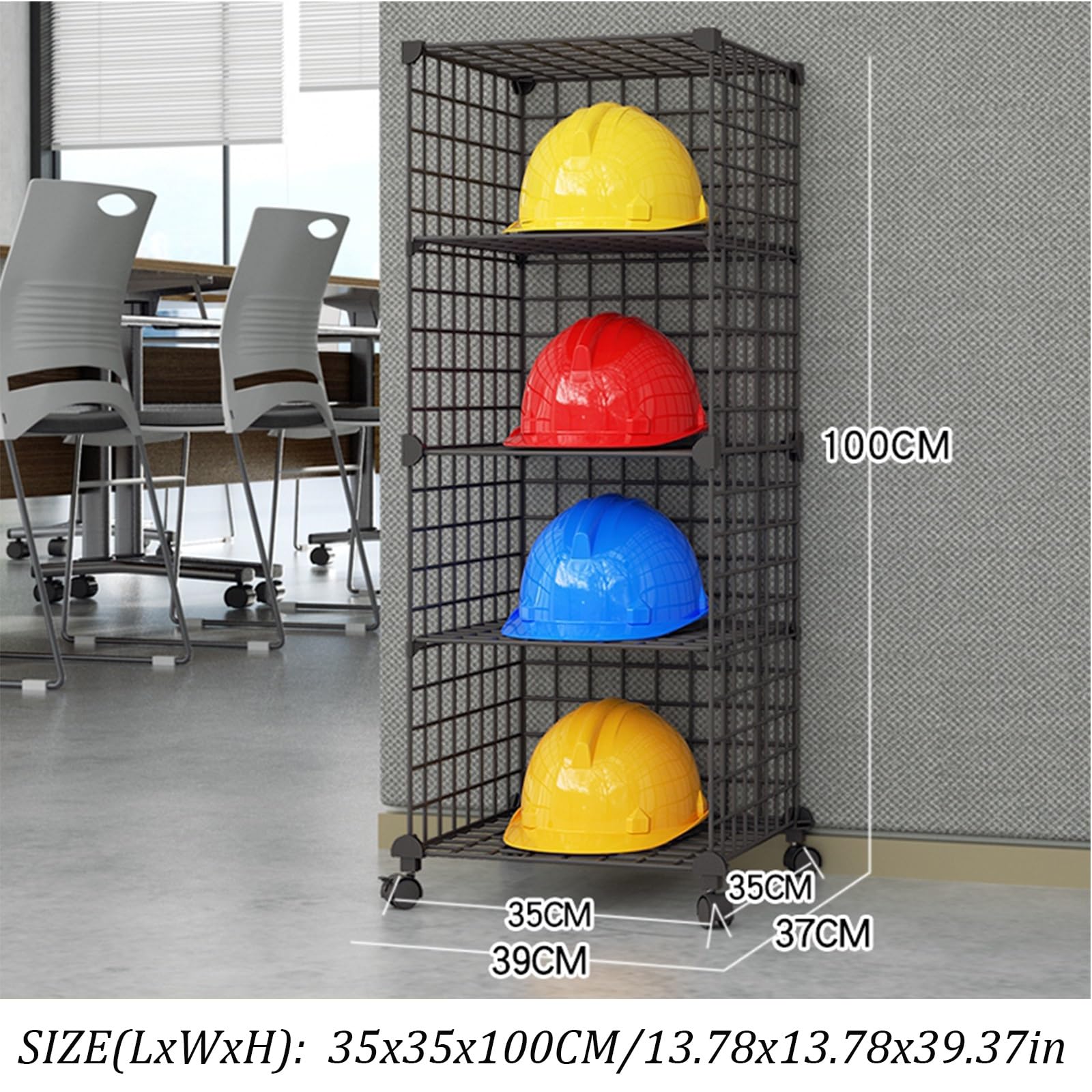 Boîtes de rangement empilables pour casques de sécurité, grand support réglable à roulettes, présentoir à casques sur pied pour la maison, le chantier ou l'usine(White,4 grids)