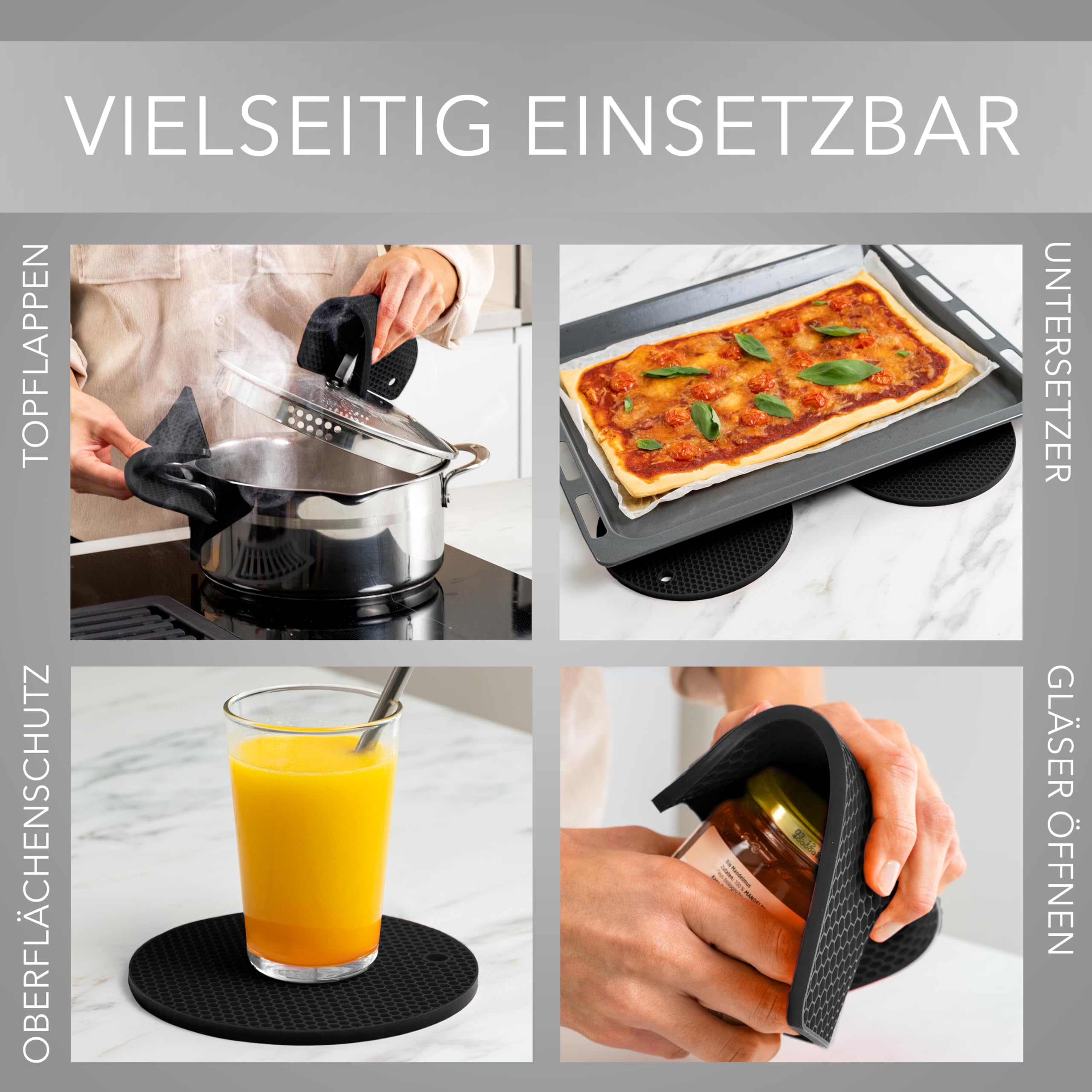 Set di 4 sottobicchieri multifunzionali in silicone, resistenti