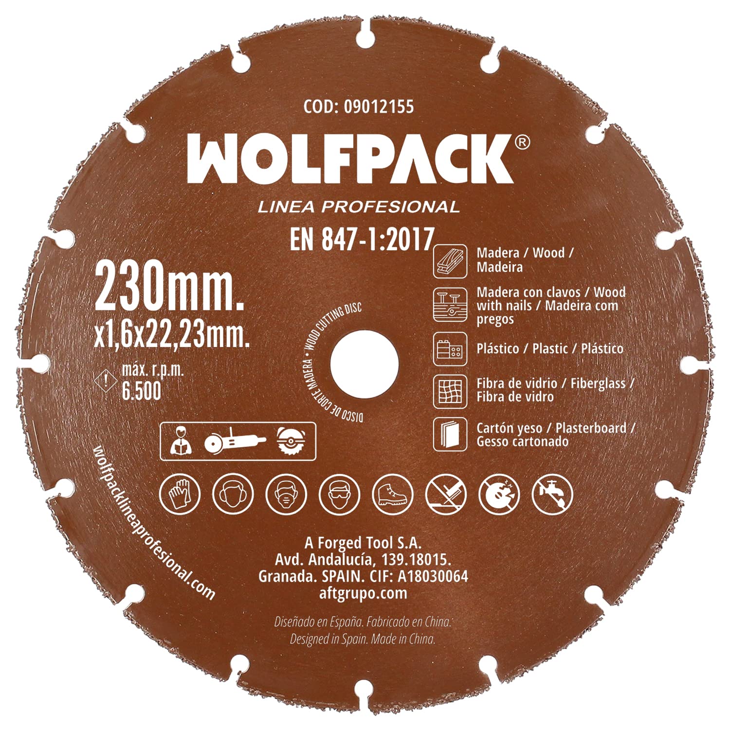 WOLFPACK LINEA PROFESIONAL Disco Corte Madera/​Plastico Ø 230 mm. Filo De Carburo De Tungsteno