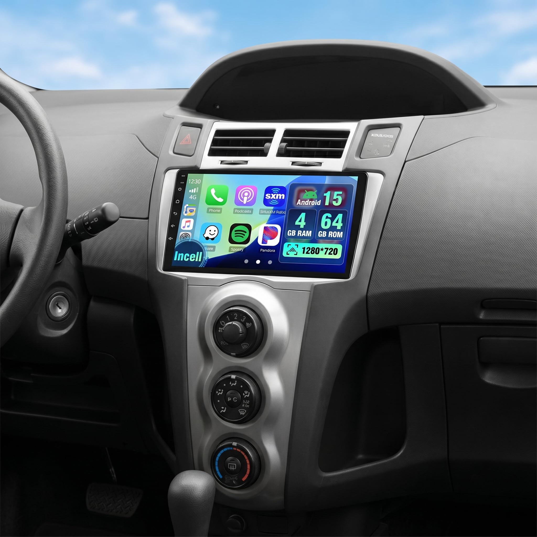 4+64G Android Autoradio pour Toyota Yaris/Vizi 2005-2011 sans Fil Carplay, 9 Pouces Incell écran Tactile pour Voiture avec Bluetooth 5.0/GPS/FM/RDS/EQ/Caméra de Recul