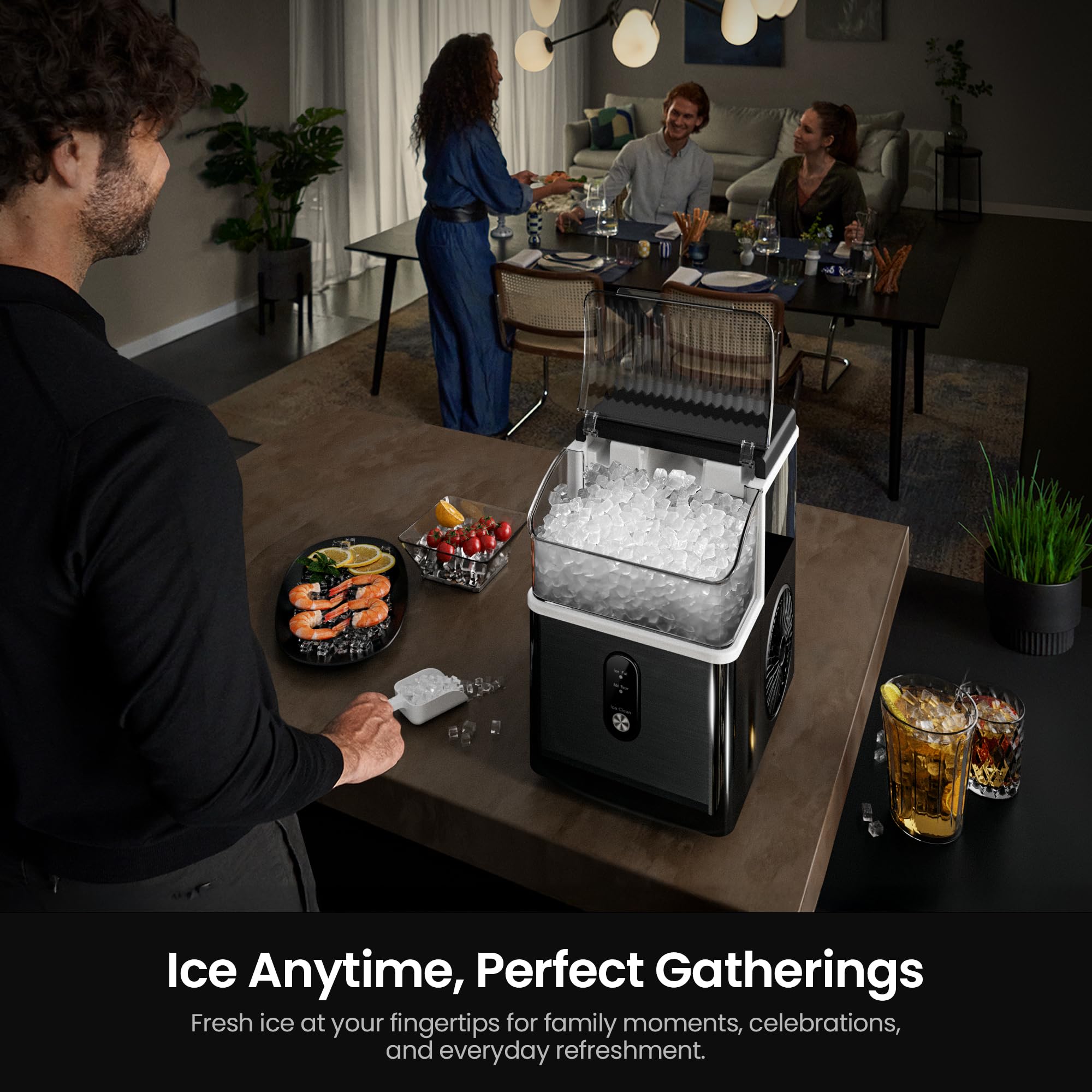 Kismile Nugget Ice Makers Countertop,Portable Ice Machine With Crushed Ice, 35lbs/Day,Self-Cleaning,One-Click Operation For Home Use(Black) on Fridge.com - View 5