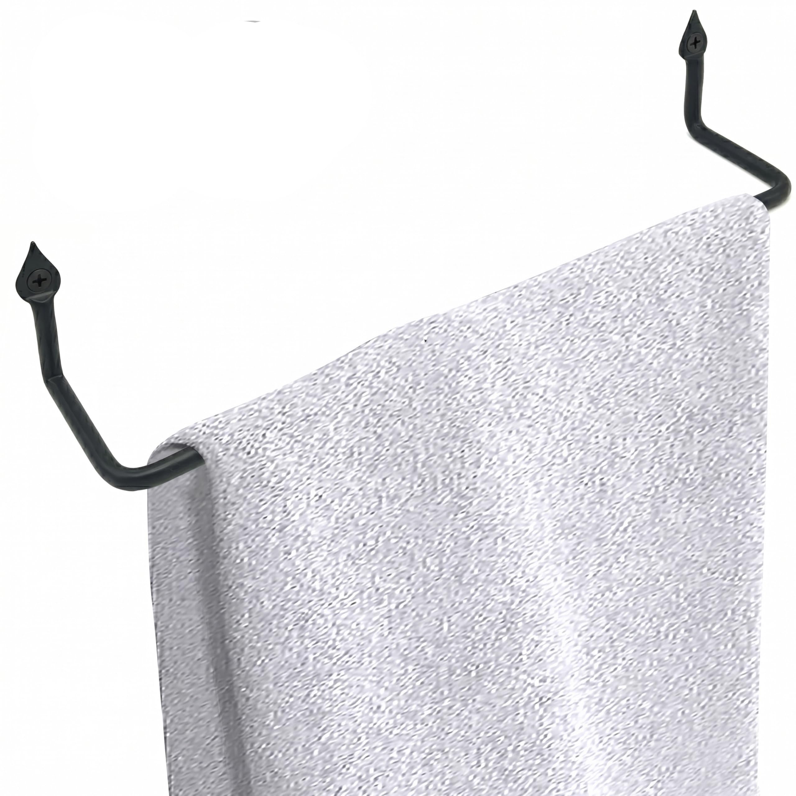 Stur-De Blacksmith Handmade Wrought Iron Towel Holder for Kitchen and Bathroom (Black, 16.6 Inch)