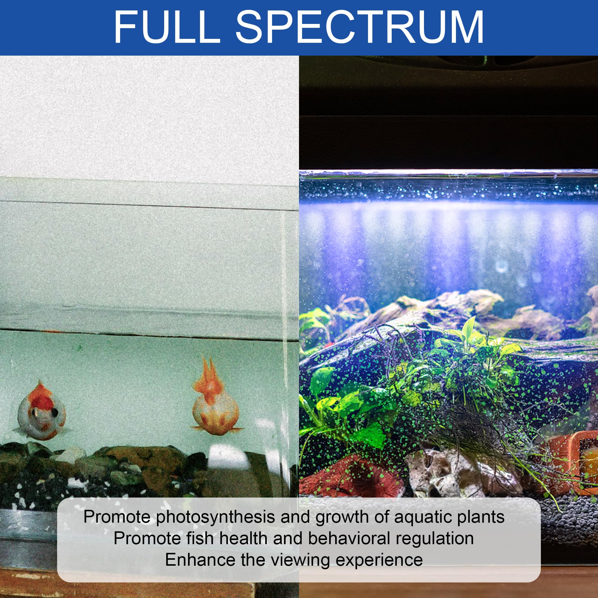 Led Aquarium Light, Full Spectrum Fish Tank Lights, Small 5/10 Gallon Freshwater Fishtank Hood Lighting for Grow Fish, Plants, Adjustable from 12 to 16 Inch