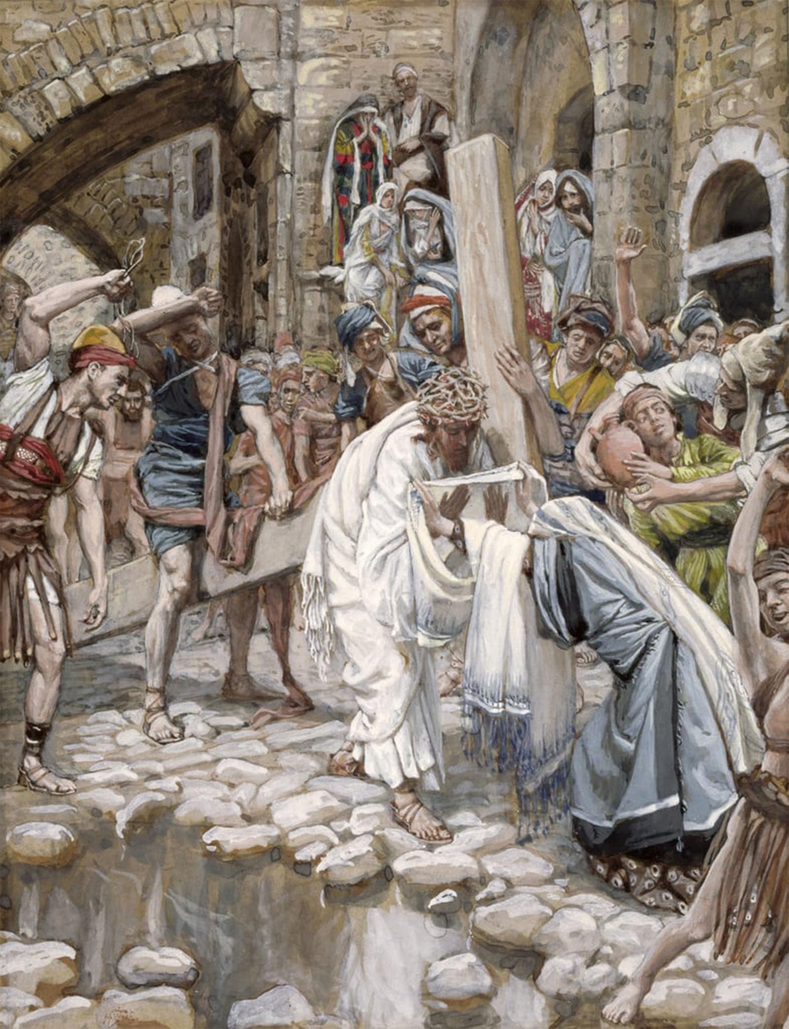 POSTERIIk Vintage Classic Picture Landscape Artwork a Holy Woman Wipes the Face of Jesus by Jacques Portrait Canvas Painting for Office Home Decor 60x90cm