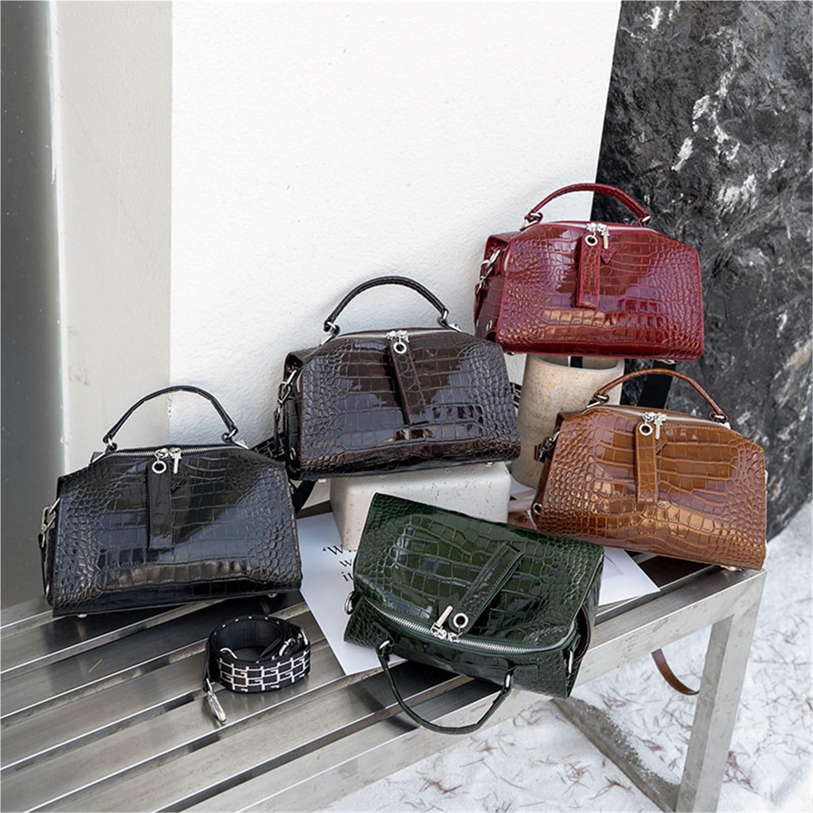 Bolso De Cuero Genuino, Bandolera Con Cremallera