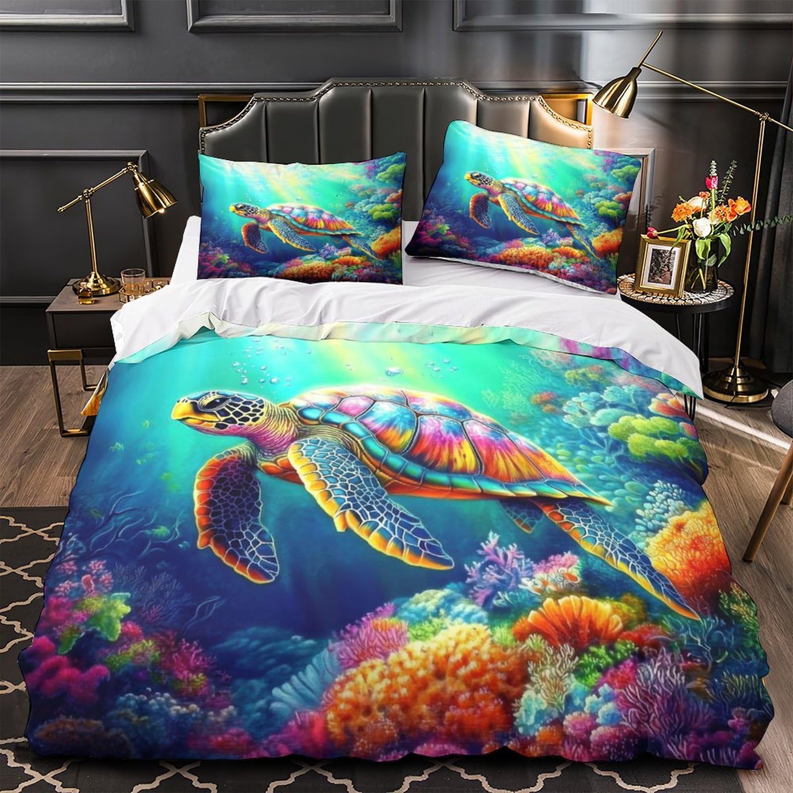 Parure de lit tortue marine confort premium housse de couette microfibre