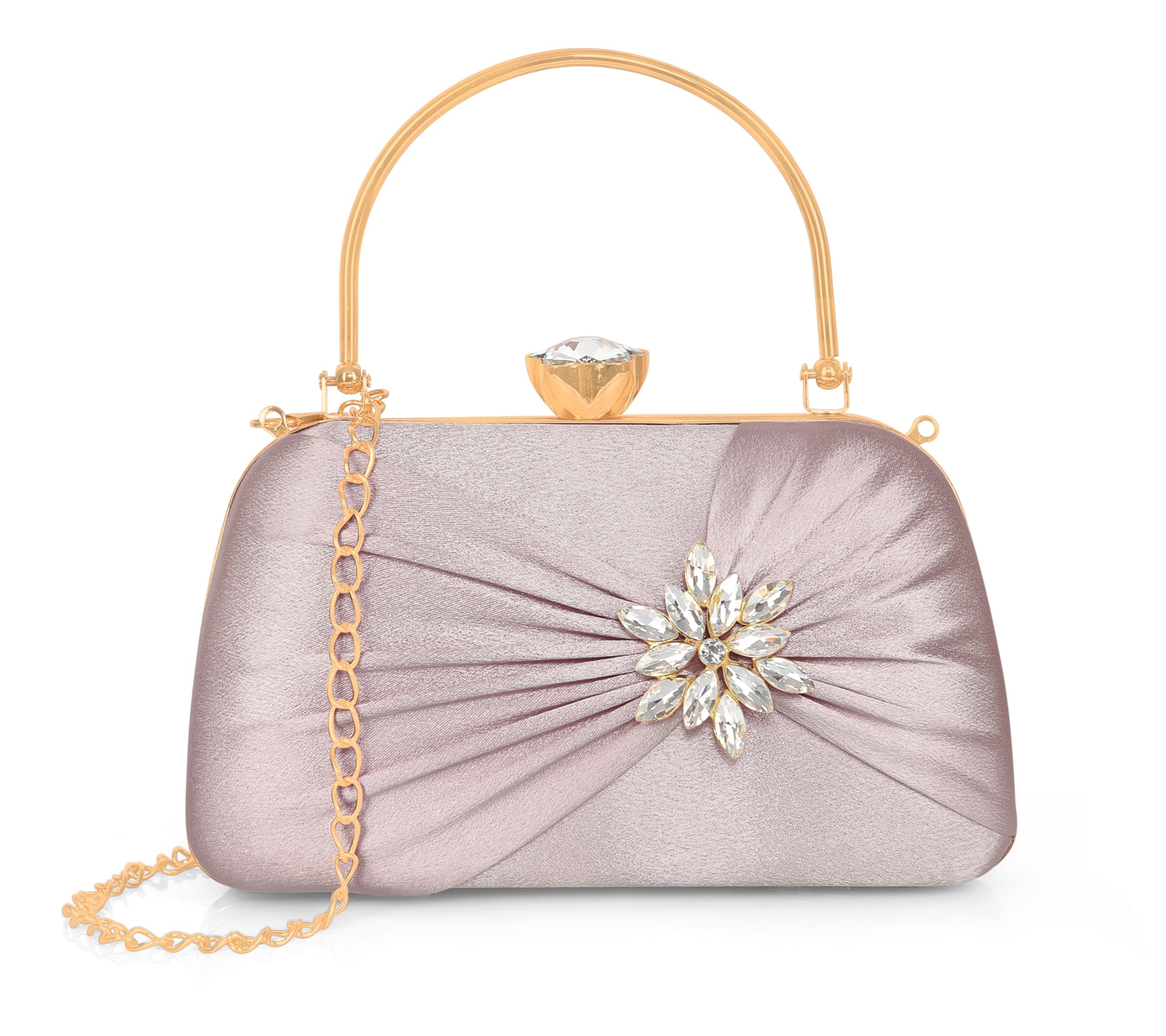 MISHA Radiance Flower Diamond Satin Clutch (ROSE GOLD)