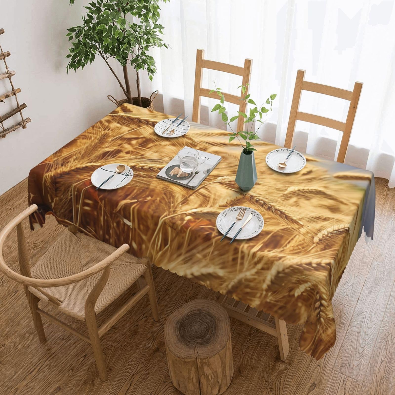Nappe rectangulaire en polyester 137x183 cm motif blé pour table de salle à manger