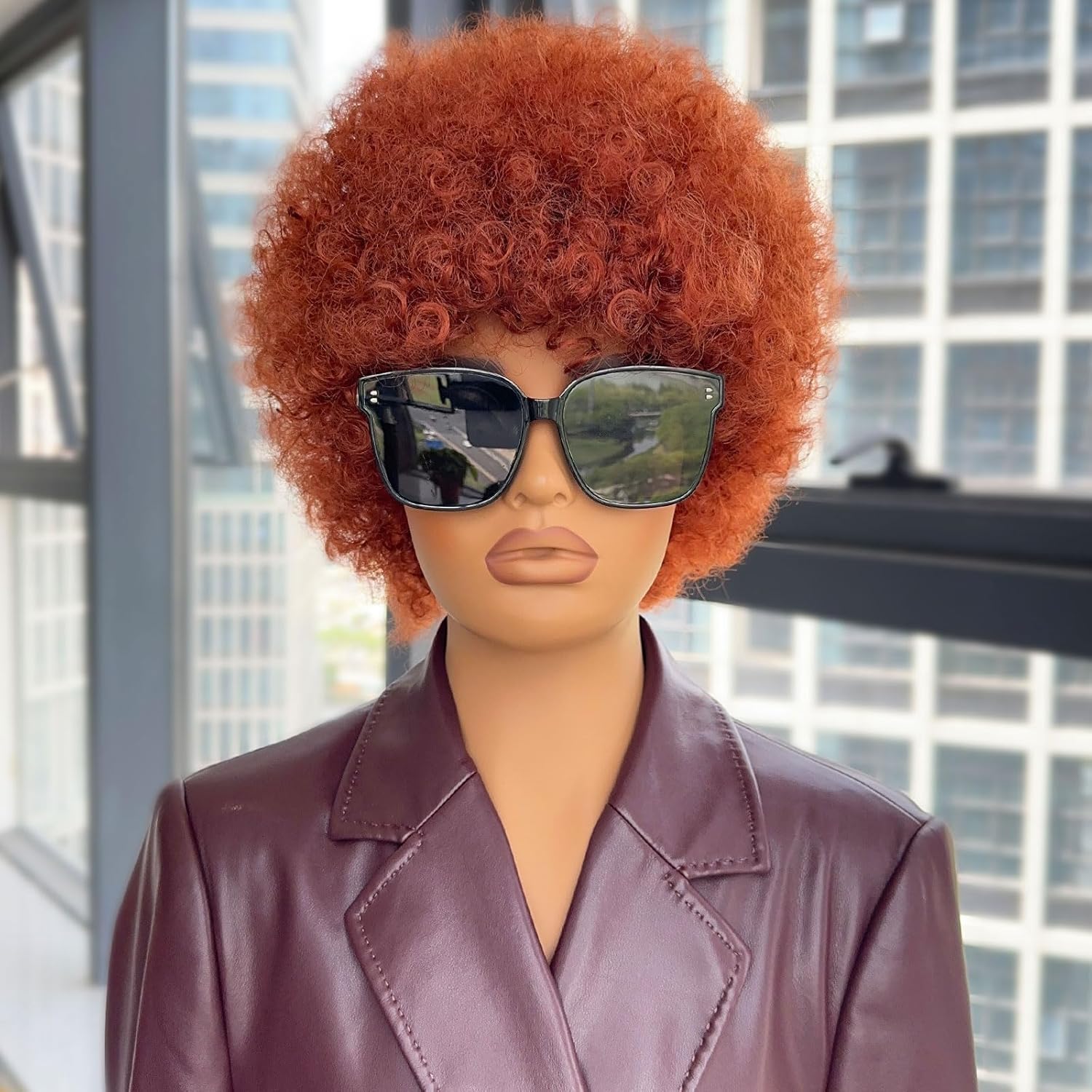 8 Inch 70s Afro Wig Short Afro Wigs for Black Women Bouncy Fluffy Kinky Curly Wig Synthetic Hair for Daily and Party (ginger) 8 Inch Ginger