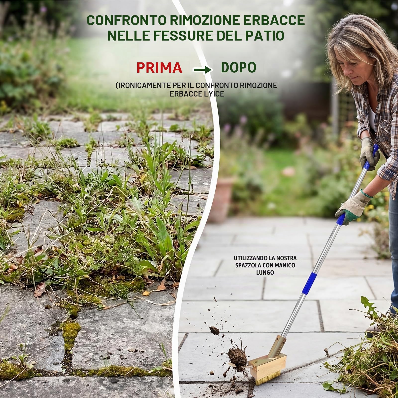 2 Pezzi Scopa Metallica con Manico Regolabile 135 cm, Spazzola in Acciaio Inox con Setole Rigide per Esterni, Spazzola per Pavimenti Giardino e Terrazza, Rimuove Erbacce